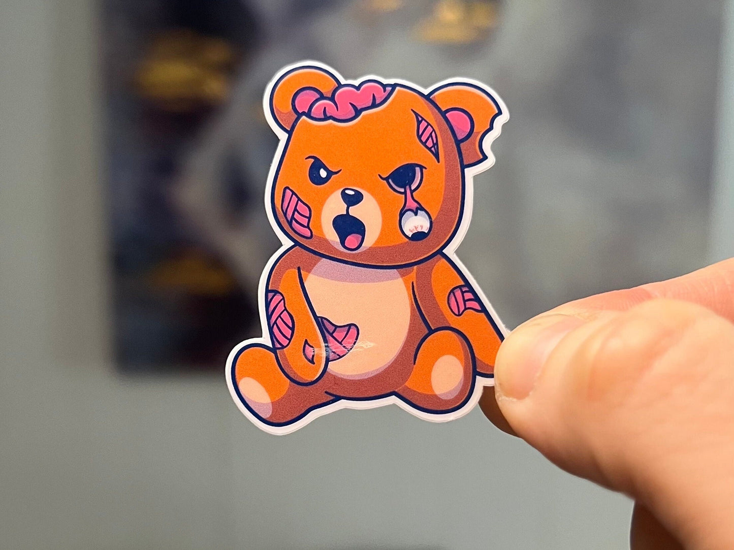 Zombie Bear Sticker | Living Dead Bear | Water Bottle Tumbler Laptop Window Water Resistant Die Cut Decal | Clear Glossy Laminate