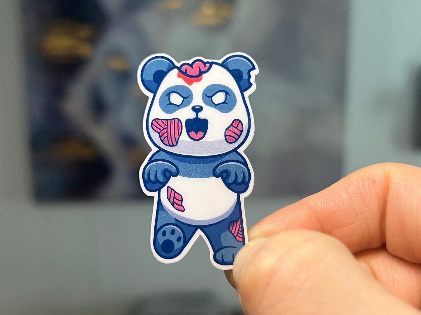 Zombie Panda Bear Sticker | Living Dead Panda Bear Water Bottle Tumbler Laptop Window Water Resistant Die Cut Decal | Clear Glossy Laminate