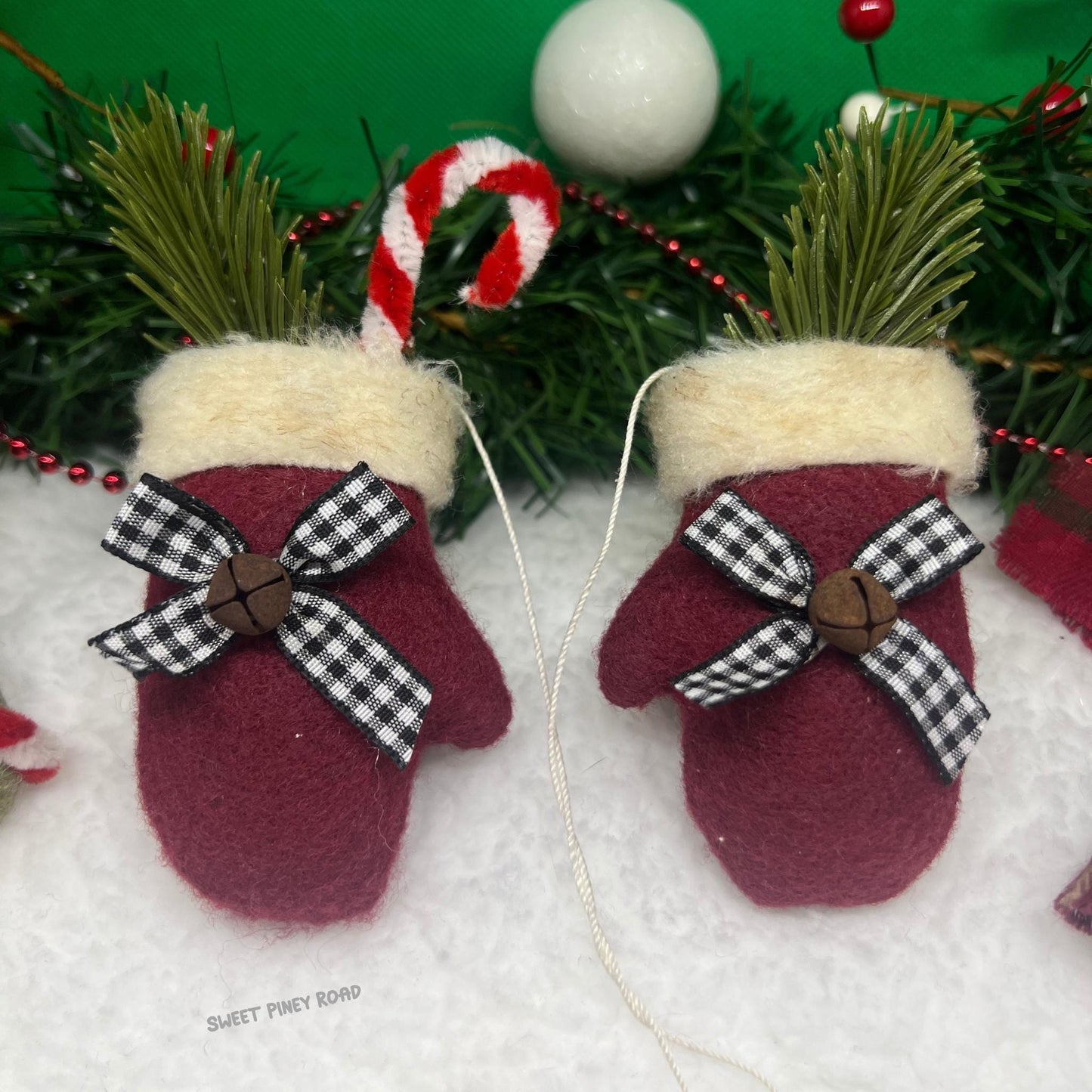 Rustic Primitive Snowman Ornament Set, Vintage Christmas Decor, Handmade Winter Mittens Tree Ornaments, Farmhouse Style Christmas Decoration