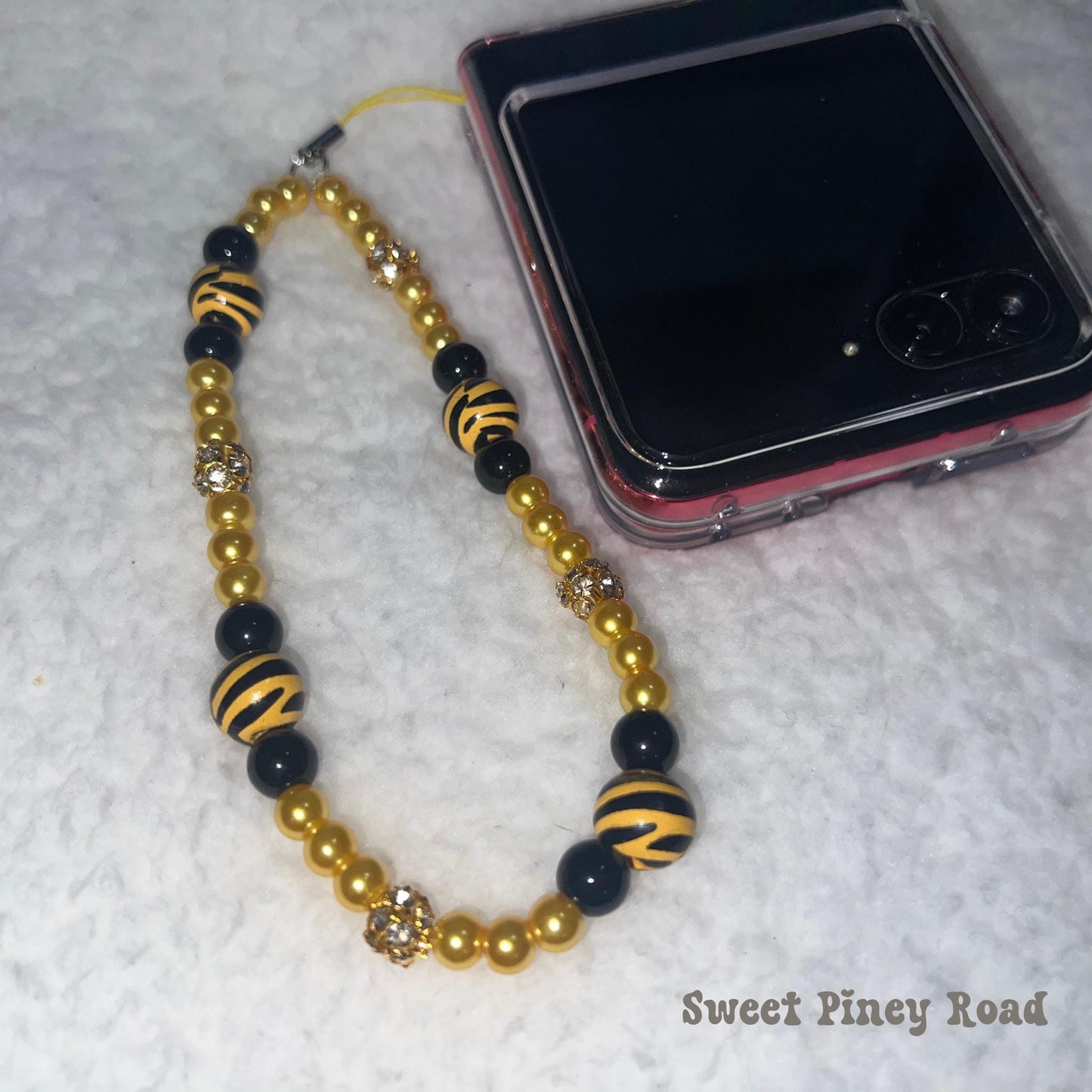 Black Gold Zebra Beaded Phone Charm Strap, Chain Cellphone Strap Lanyard, Cute Kawaii Wristlet Accessory, Girly Accessory, Gift For Her Y2k