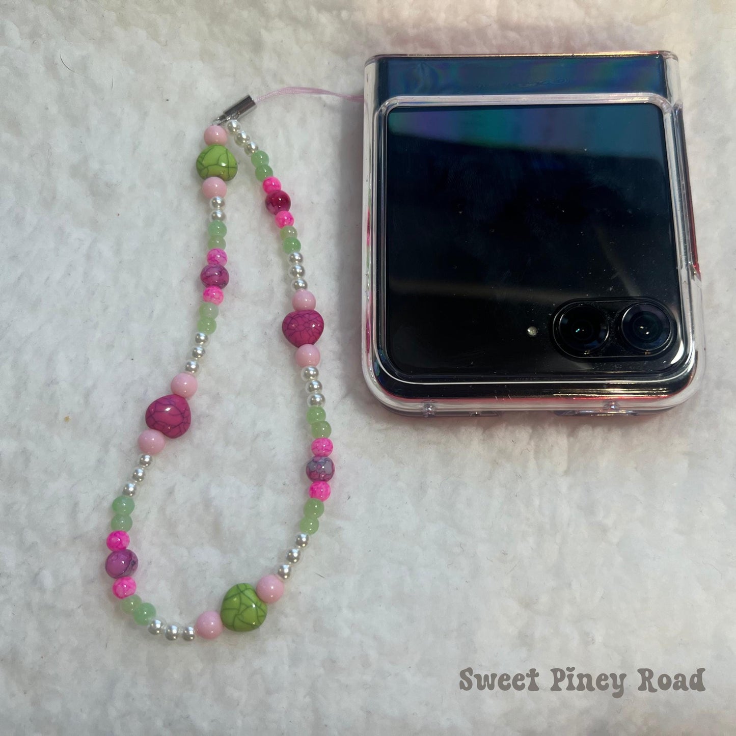 Pastel Pearl Colorful Beaded Phone Charm Strap, Chain Cellphone Strap Lanyard, Cute Kawaii Wristlet Accessory, Girly Gift For Her Y2k Heart