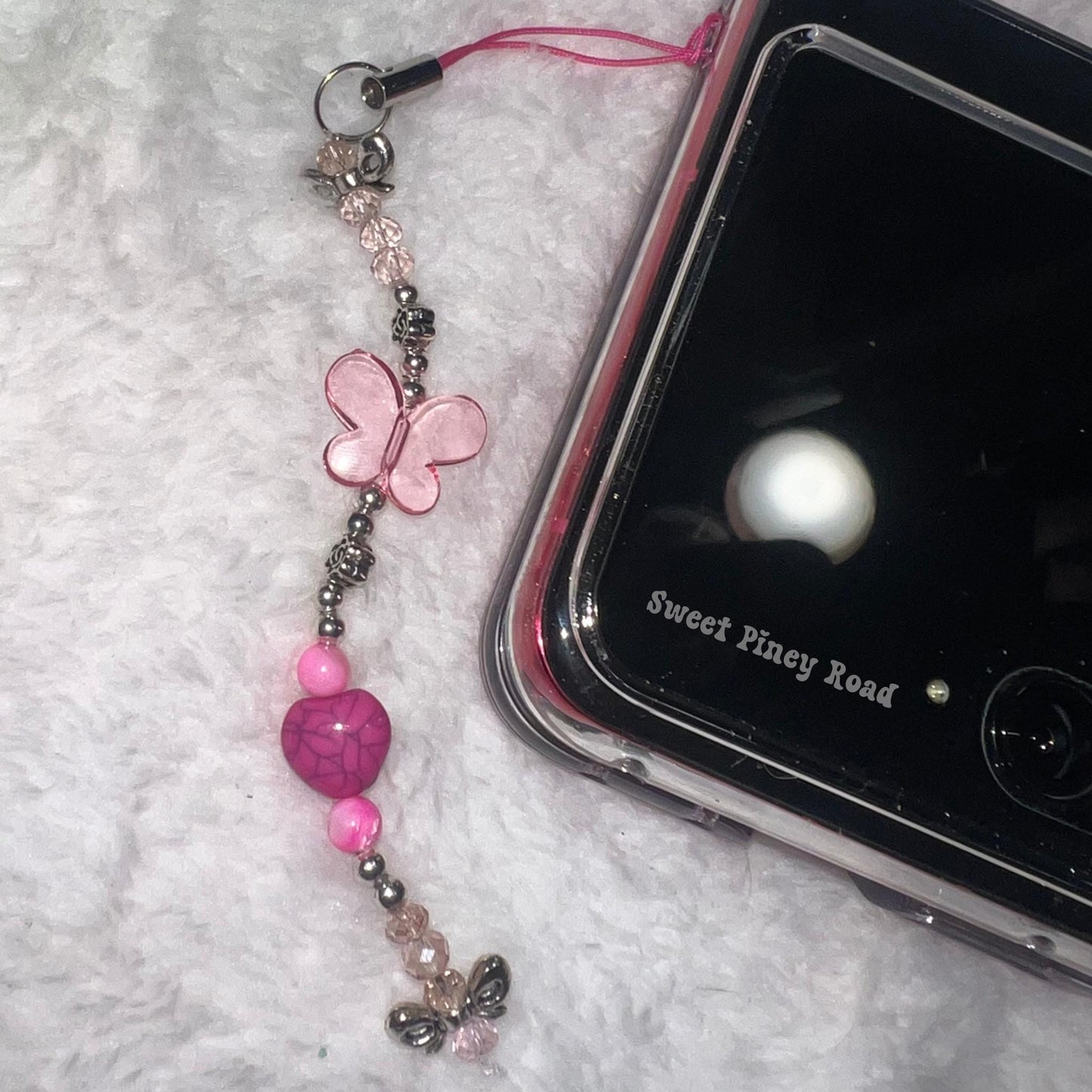 Pink Butterfly Coquette Bow Beaded Phone Charm, Cellphone Accessory, Cute Girly Aesthetic, Accessories, Gift For Her Mom Friend, Heart 2000s