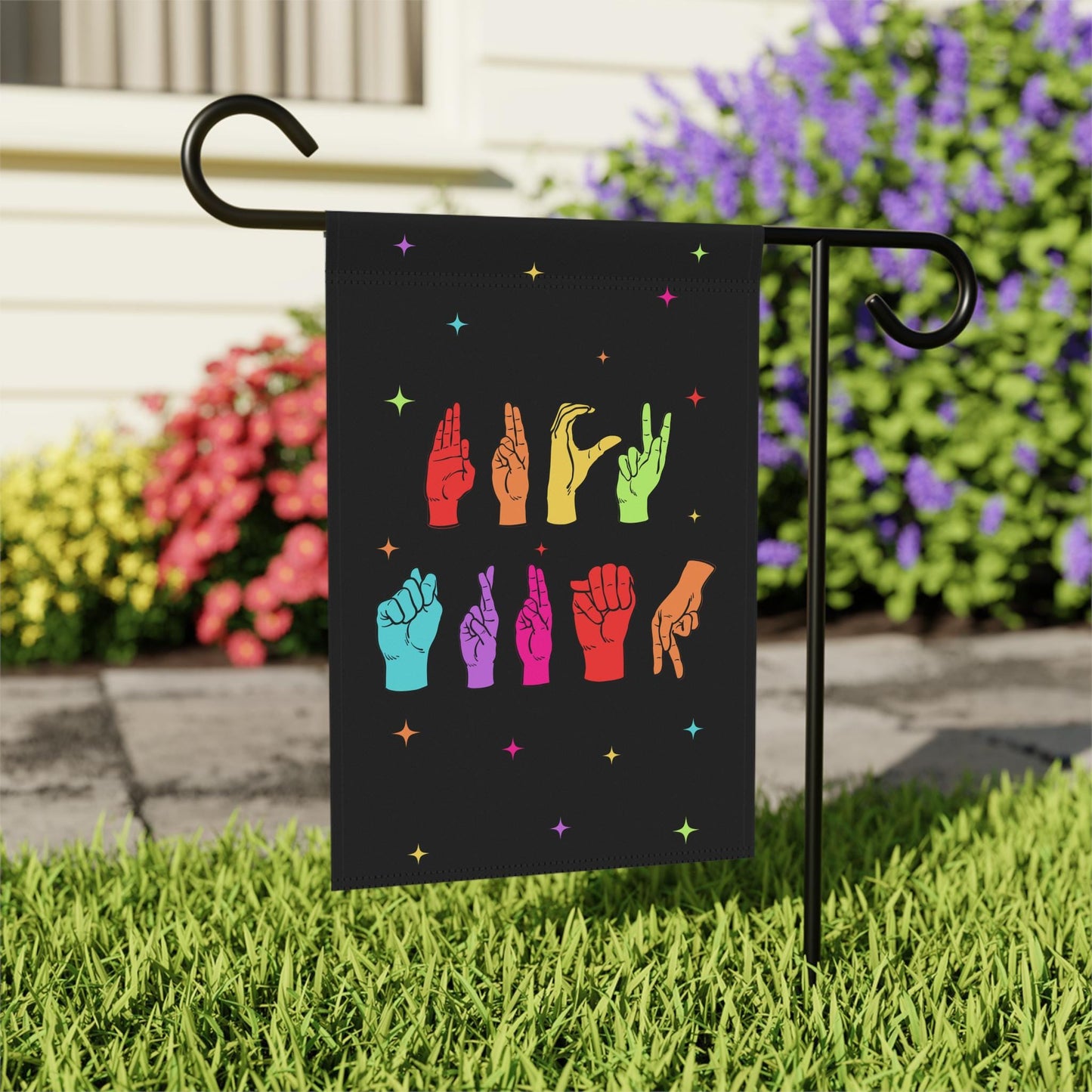 Subtle Sign Language Fuck Trump Garden Flag - Colorful Rainbow Political Banner for Yard Decor, Outdoor Sign, Spring, FDT ASL Liberal Decor