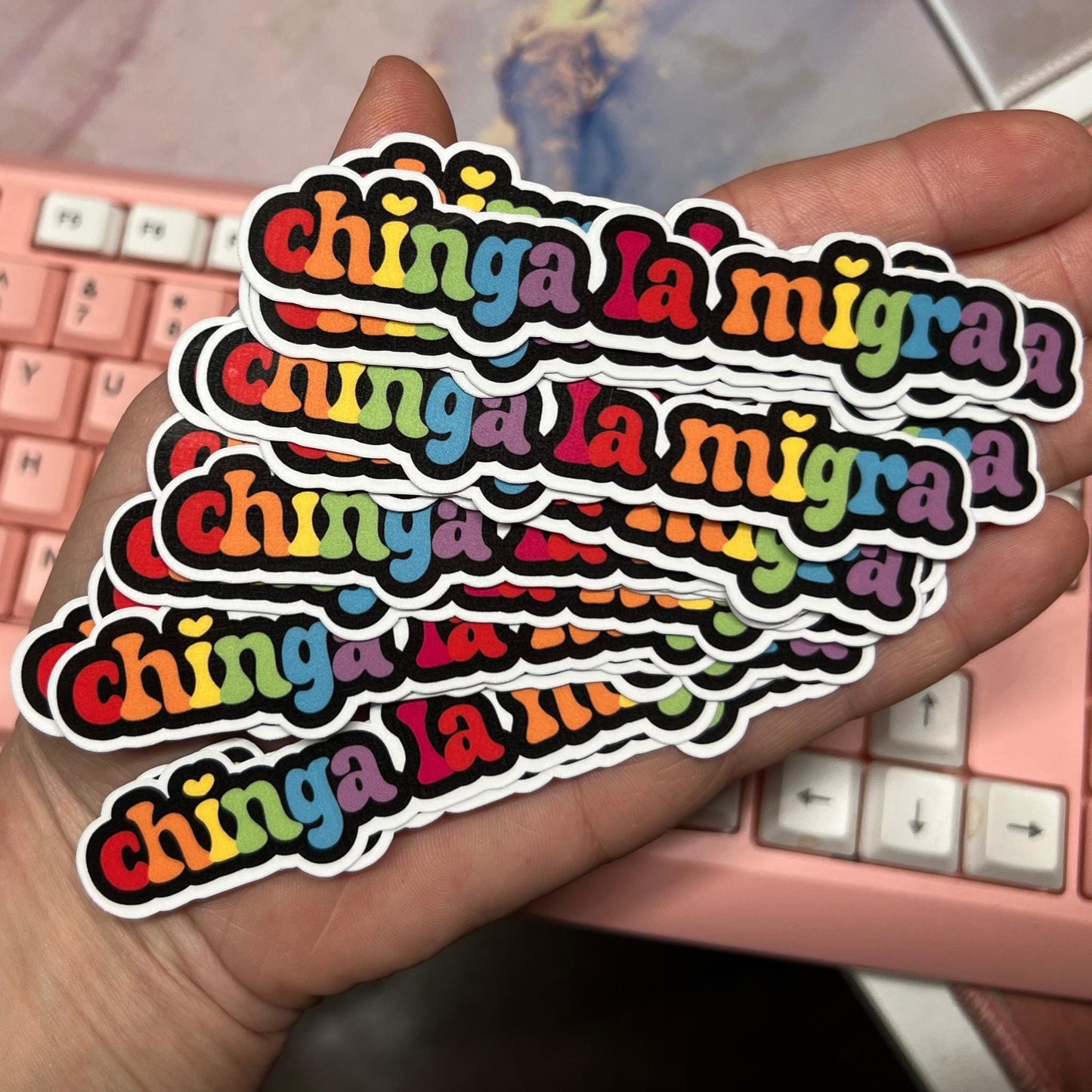 Chinga La Migra 10/20 pc 4"x.8"in. Glossy Sticker Pack | Rainbow Immigration Rights - Political Satire Decal for Protest & Activism Fuck Ice