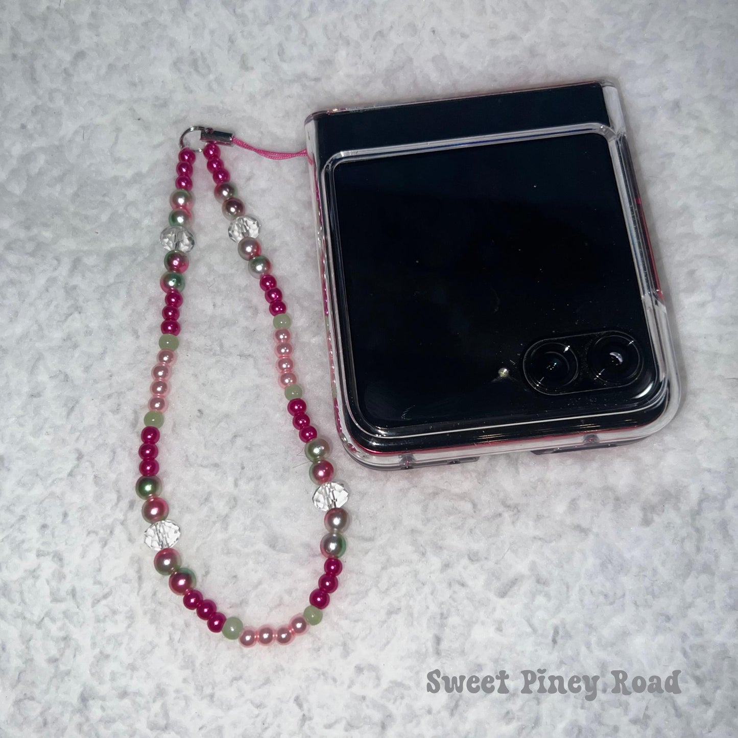 Hot Pink Beaded Phone Charm Strap, Chain Cellphone Strap Lanyard, Cute Kawaii Wristlet Accessory, Girly Accessory, Gift For Her, 2000s Y2k