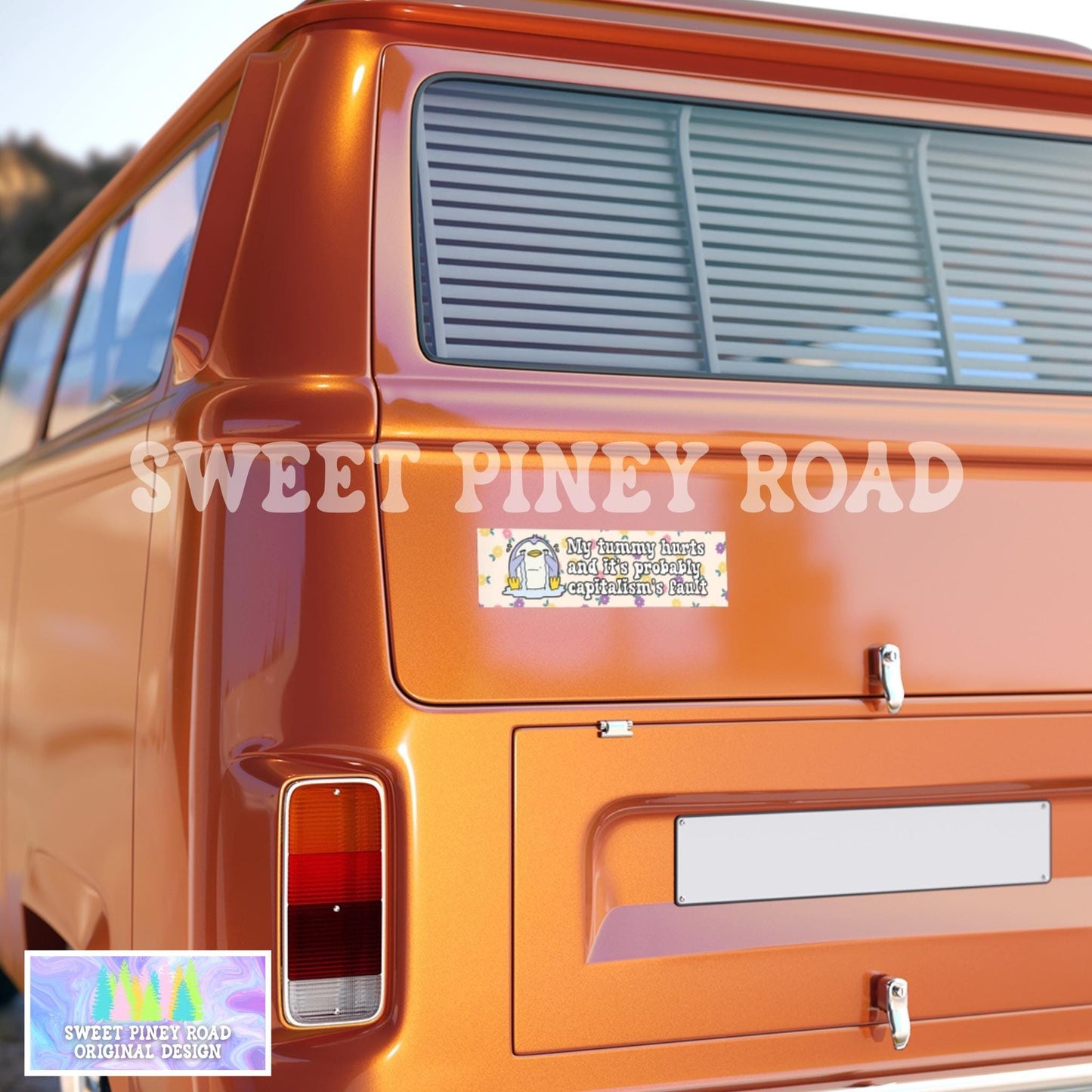 Tummy Hurts Capitalism's Fault Car Magnet, Anti Trump Bumper Sticker, Anti MAGA Humor, 8647 Resist Decal, Cute Girly Floral Feminism Gift