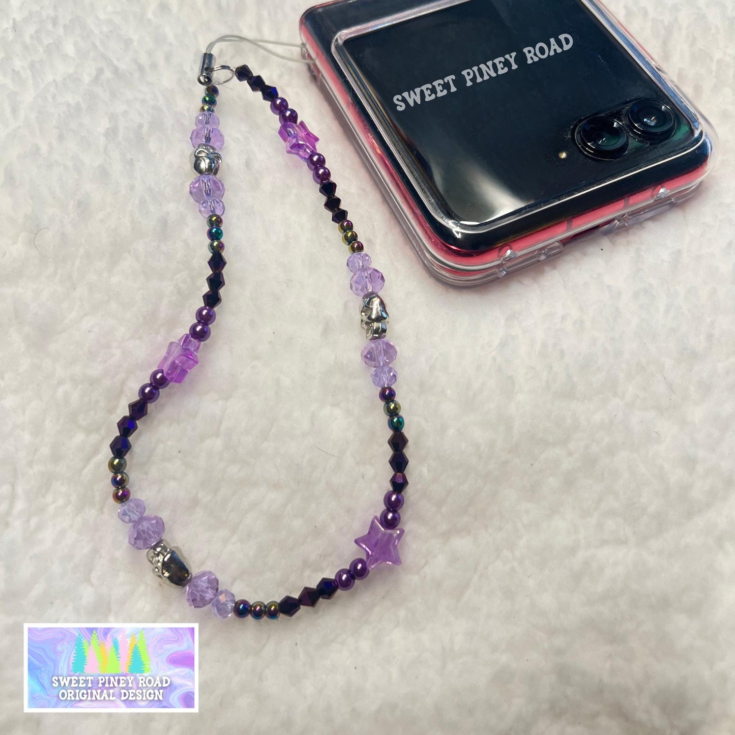 Purple Skull Beaded Phone Charm Strap, Universal Fit, Phone Carrying Wrist Strap, Hands-Free Wrist Grip, Y2K Girly Vibes Stars Straps Gift