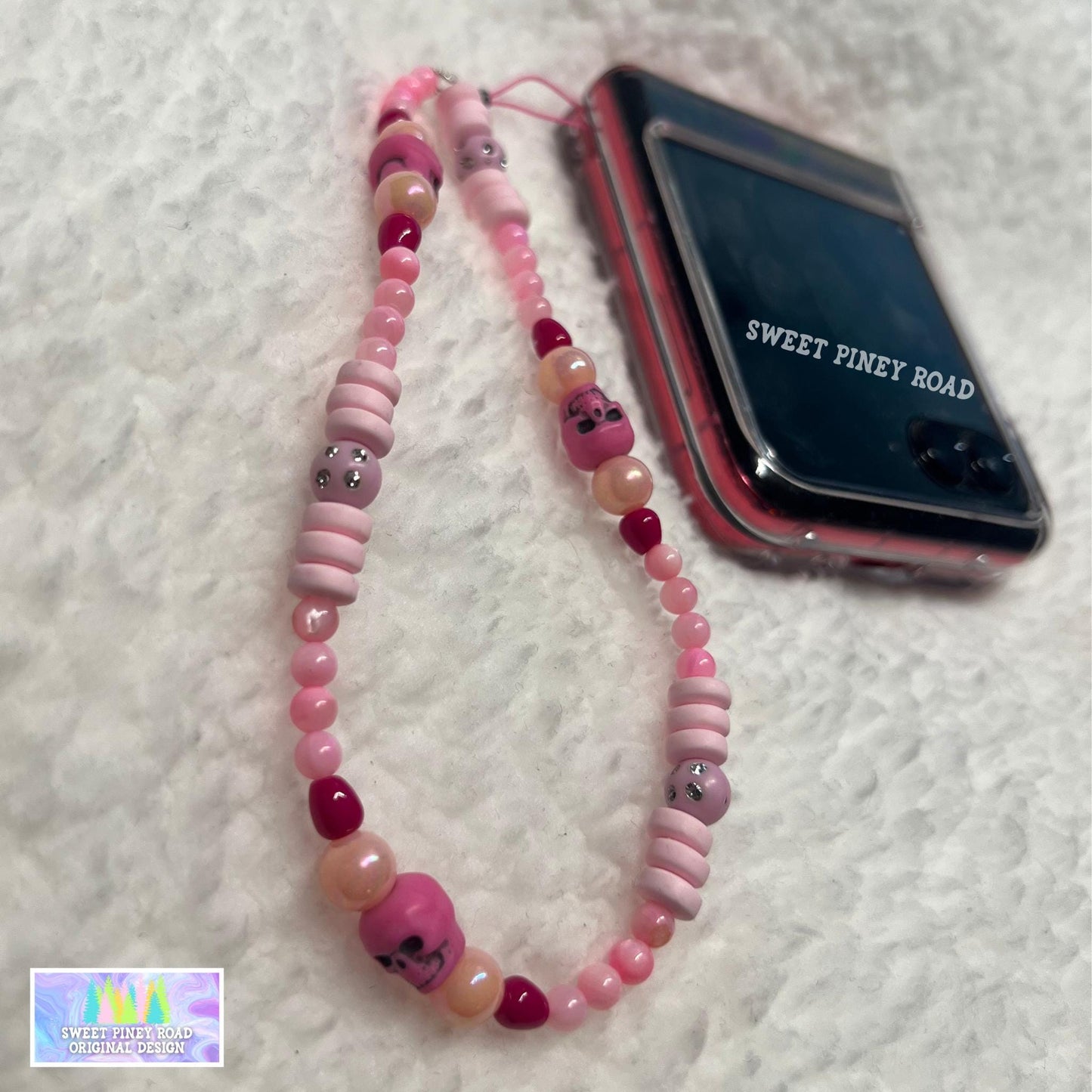 Pink Skull Phone Charm Strap, Universal Fit, Phone Carrying Wrist Strap, Hands-Free Wrist Grip, Cute Girly Skulls Gothic Vibes Straps Gift