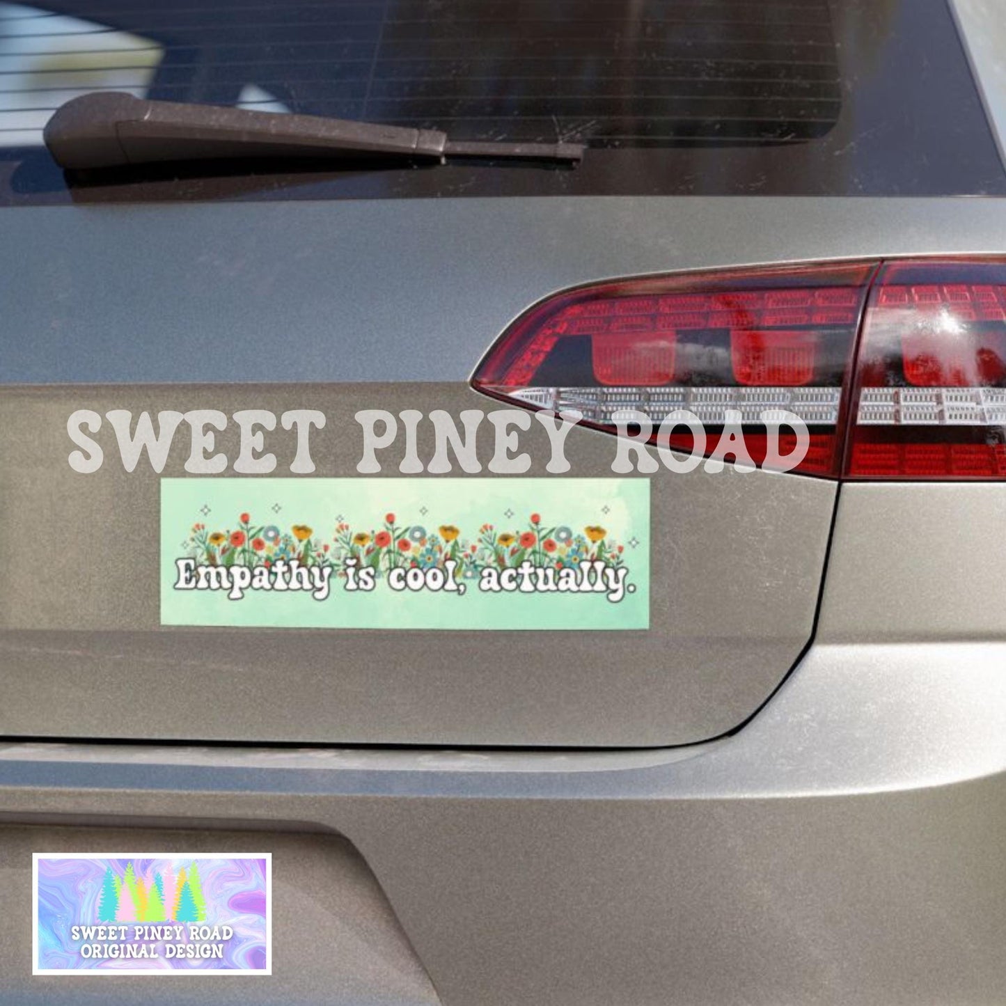 Empathy Is Cool Actually Car Magnet, Cute Gift For Her, Kindness Bumper Stickers, Flowers And Sparkles Decal, Feminist Mental Health Gifts