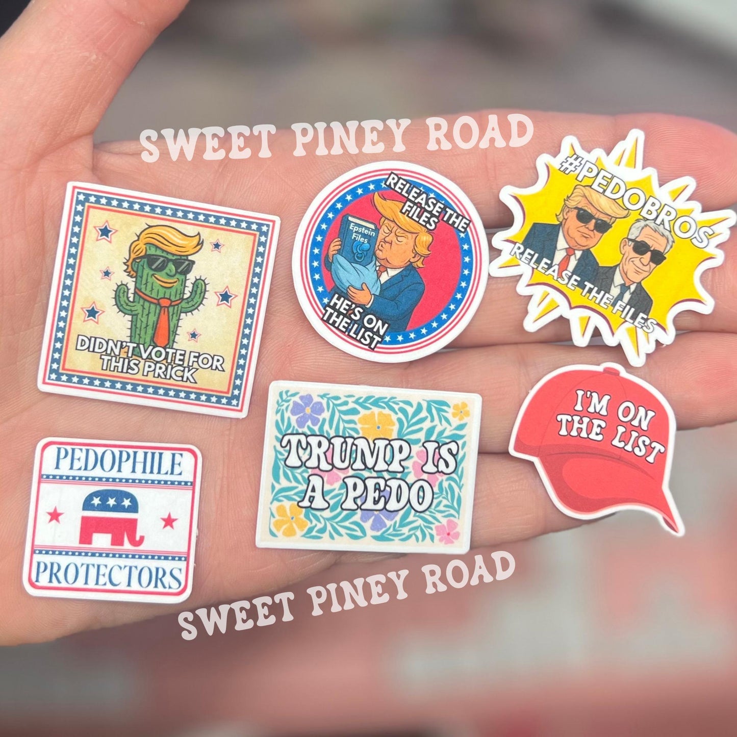 Anti Trump Sticker Pack, Glossy 6 Design Variety Stickers! Funny Political Humor, He's On The List, Epstein Files, FDT 8647 Protest Rally