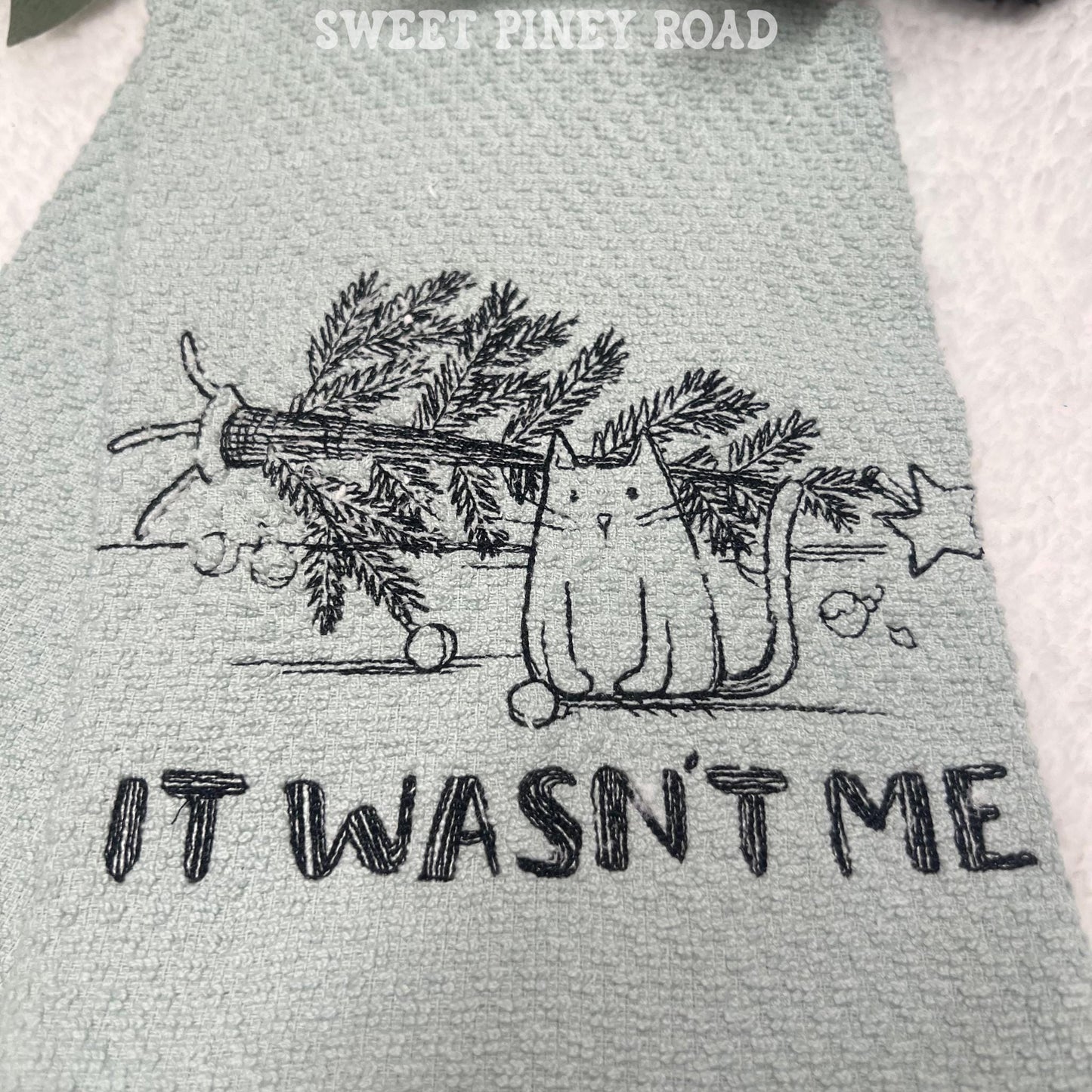 Naughty Cat Tree Embroidered Towel, Personalized Christmas Bath Towel, Kitty Owner Gift, Holiday Custom Wash Cloth Present Cute Kitten Decor