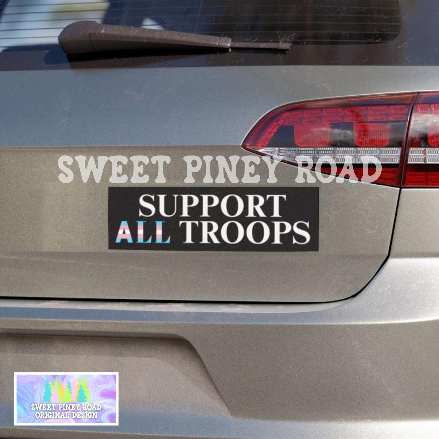 Support All Troops Car Magnet, Transgender Pride Bumper Sticker, Queer Equality LGBTQIA+ Decal, Support Lesbian Gay Trans Military Rainbow
