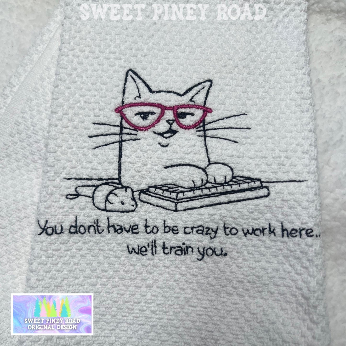 Cat Gift Handmade Embroidery Towel, Christmas Gift For Work From Home, Kitchen Housewarming Gifts, Kitty Lover Idea, Funny Tea Wife or Mom