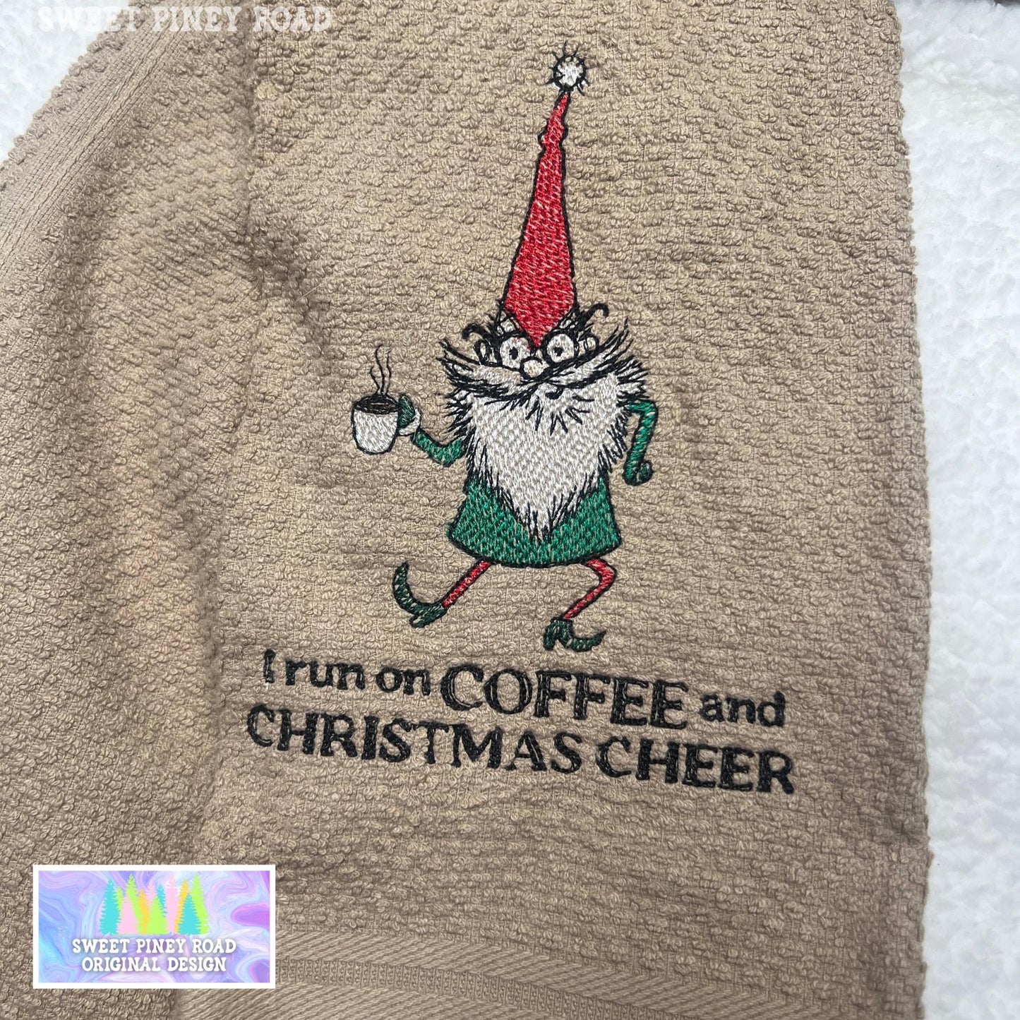 Christmas Gnome Embroidery Towel, Coffee Lover Home Decor, Kitchen Housewarming Gifts, Funny Handmade Gift For Her, Cute Embroidered Winter