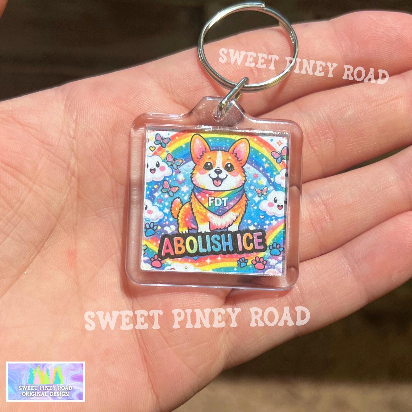 Abolish ICE Corgi Keychain, F*ck ICE Political Bag Charm, Chinga La Migra, Anti Trump Protest Acrylic Tag, Cute Dog FDT Pastel Rainbow