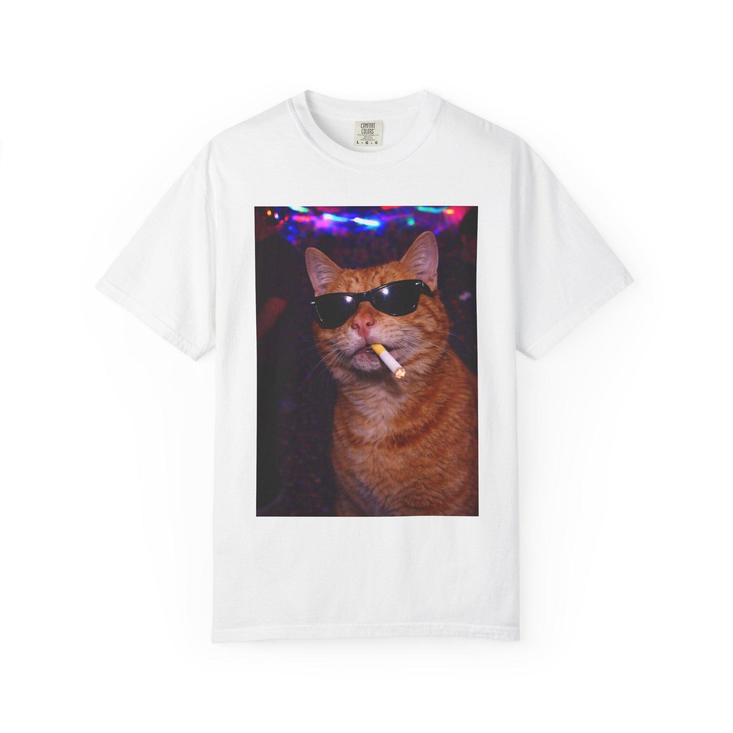 Funny Orange Cat Shirt, Hilarious Cats Smoking Night Club T-Shirt, Party Animal Tee Gift, Y2k Rave Kitty Tshirt