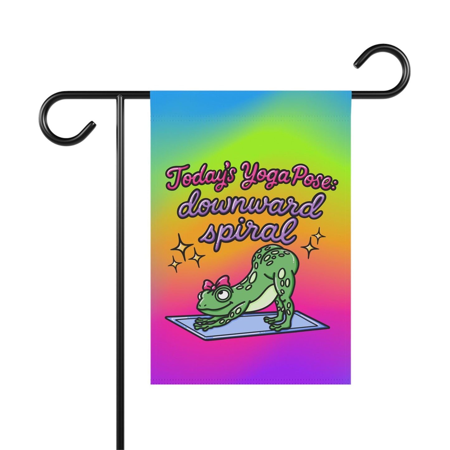 Funny Spiraling Yoga Frog Yard Flag, Hilarious Rainbow Mental Health Garden Banner, Gag Gift Humor
