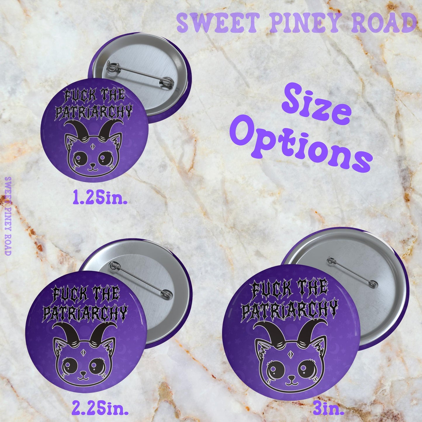 F*ck The Patriarchy Demon Kitty Pin, Metalcore FDT Gothic Cat Button Pinback, Purple Anti MAGA Merch