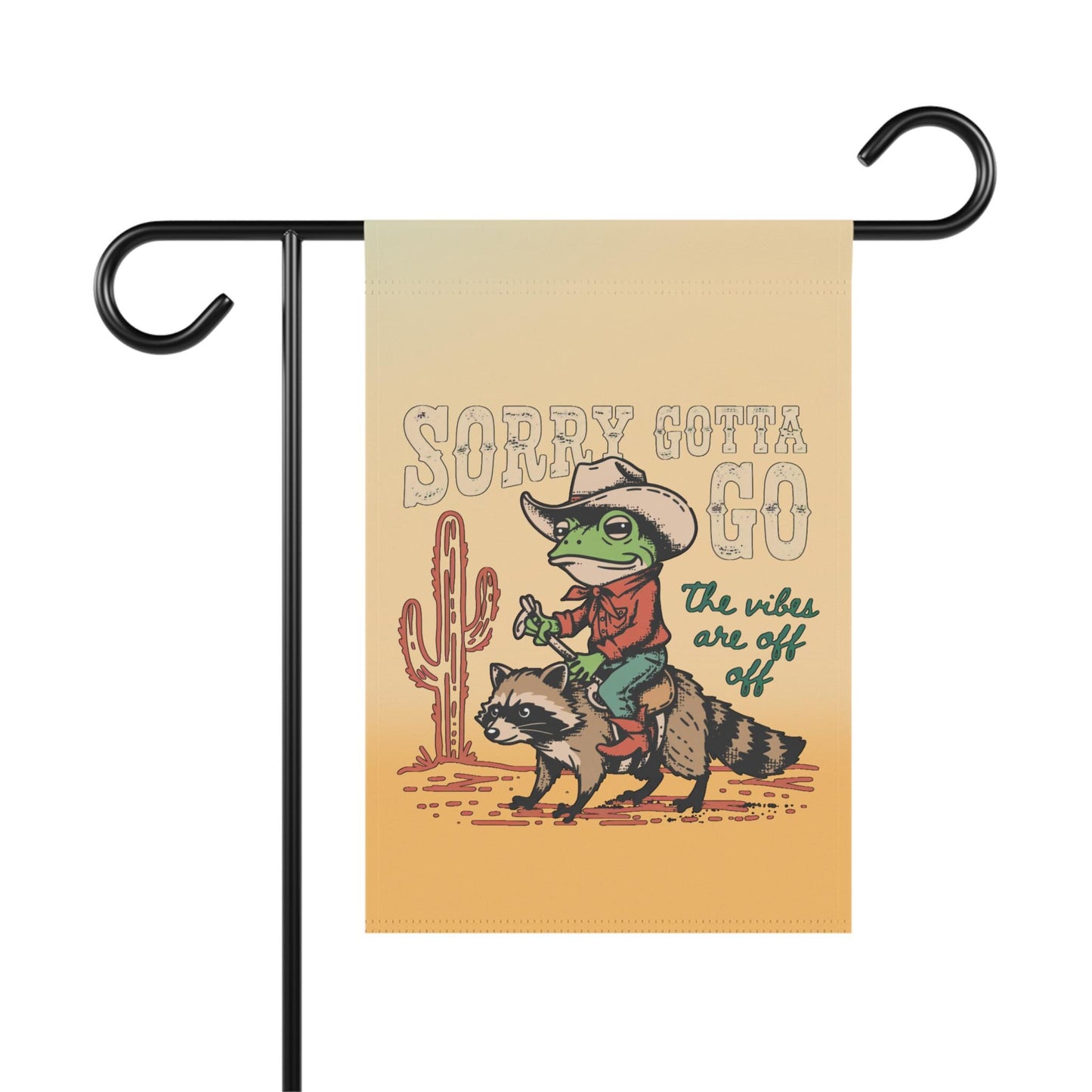 The Vibes Are Off Yard Flag, Cowboy Frog Riding Raccoon Garden Banner, Hilarious Vintage Style Western Outdoor Decor, Animal Lover Gift