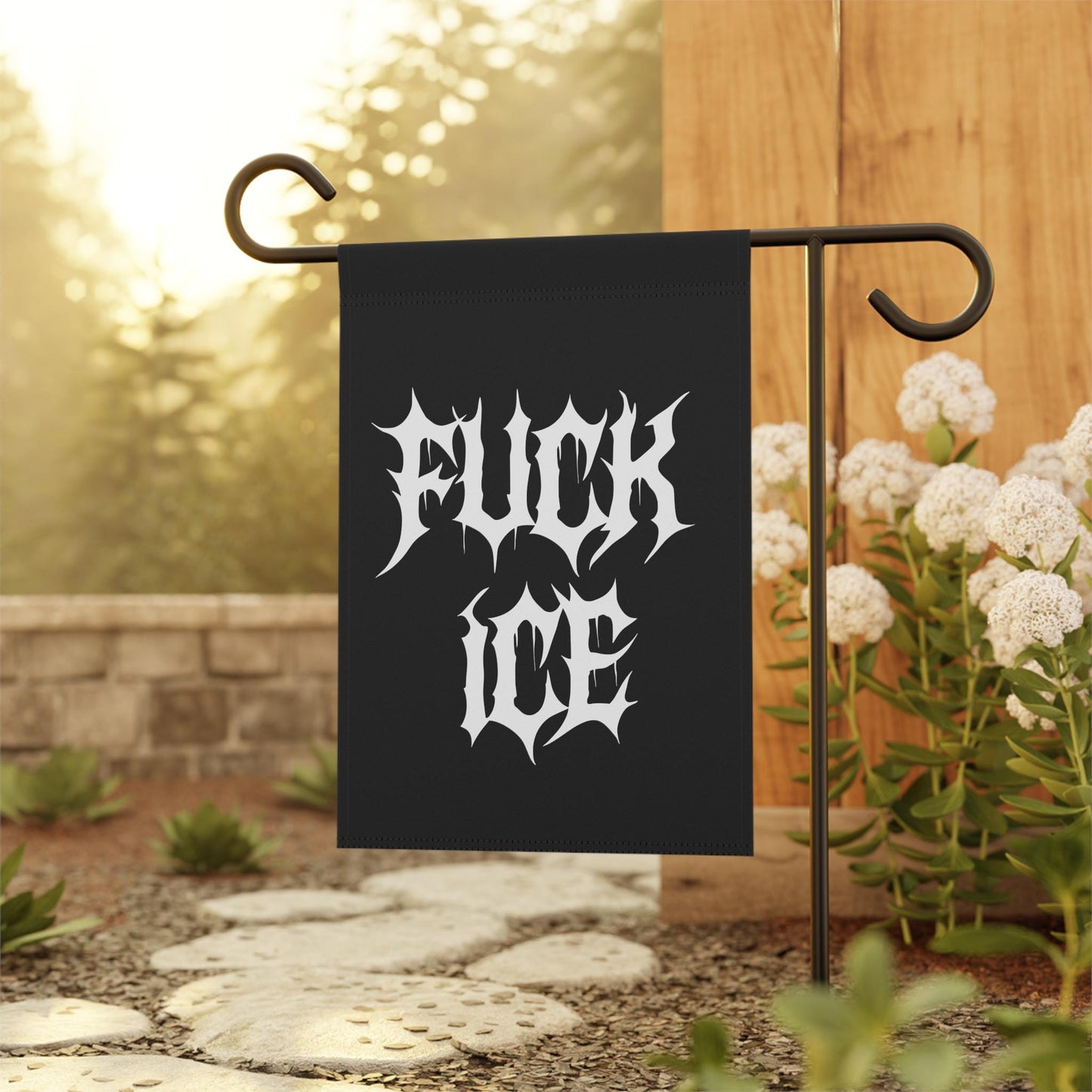 F*ck ICE Black Metalcore Yard Flag, Alternative Goth Garden Banner, Gothic Font Outdoor Decor, Deathcore Hardcore FDT, Pro Immigration