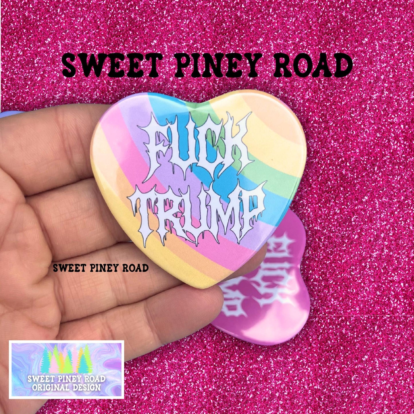 F*ck Trump Metalcore Heart Button Pin, Alternative Goth Abolish ICE Y2K Buttons, Deathcore Hardcore FDT, Anti Trump Pro Immigration