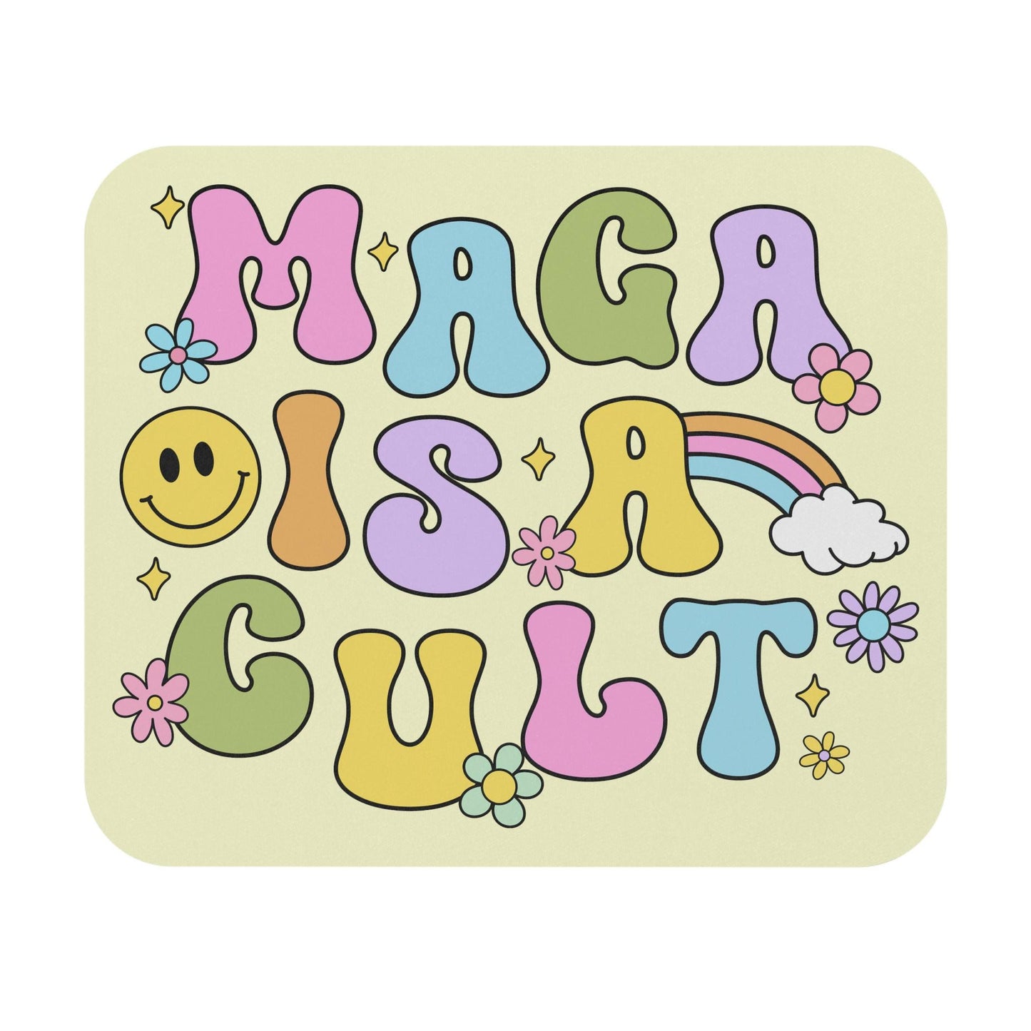 Funny MAGA Is A Cult Mouse Pad, Anti-Trump FDT Pastel Rainbow Office Decor