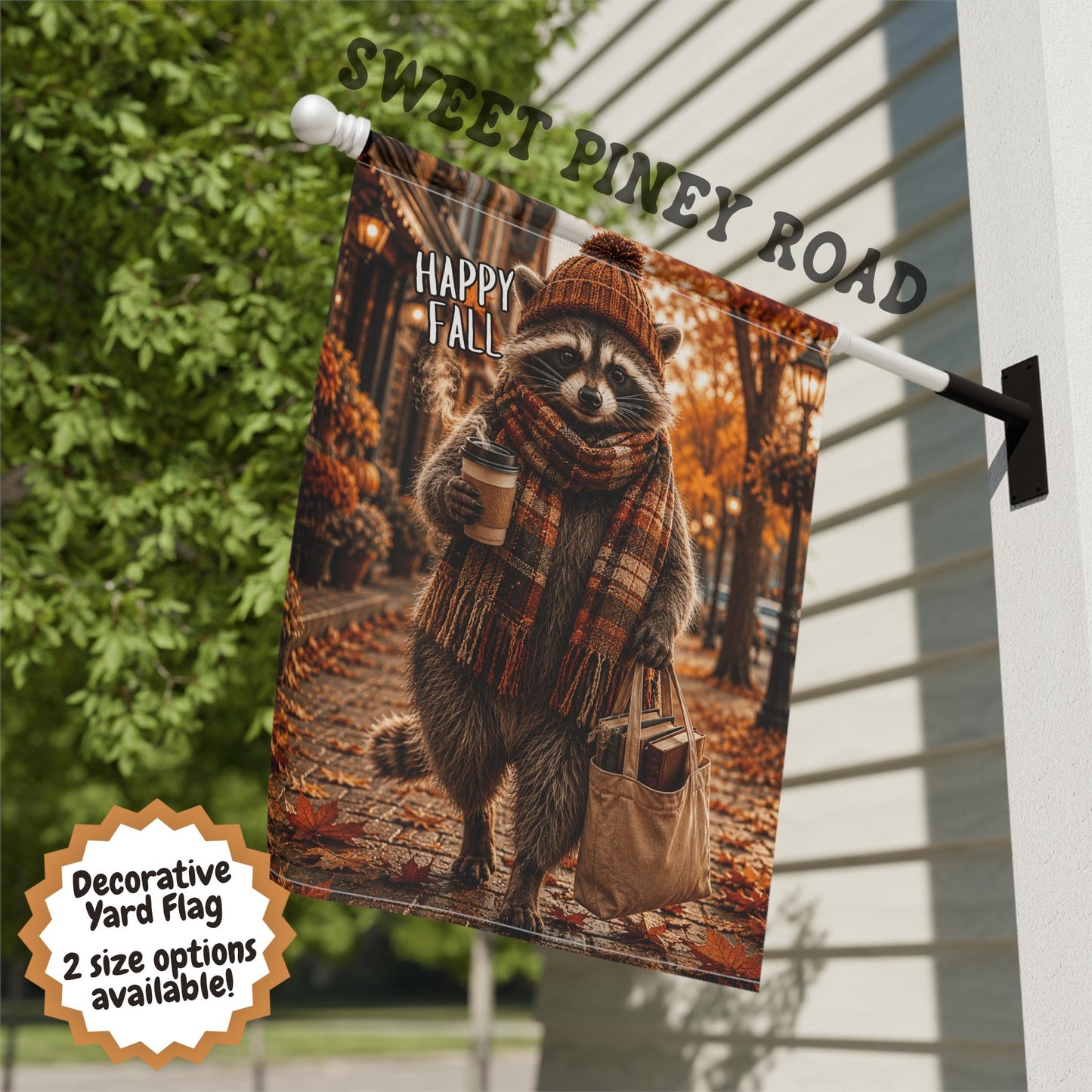 Happy Fall Raccoon Yard Flag, Cozy Autumn Garden Flag, Cute Book Lover Fall Decor, Pumpkin Season Porch Decoration