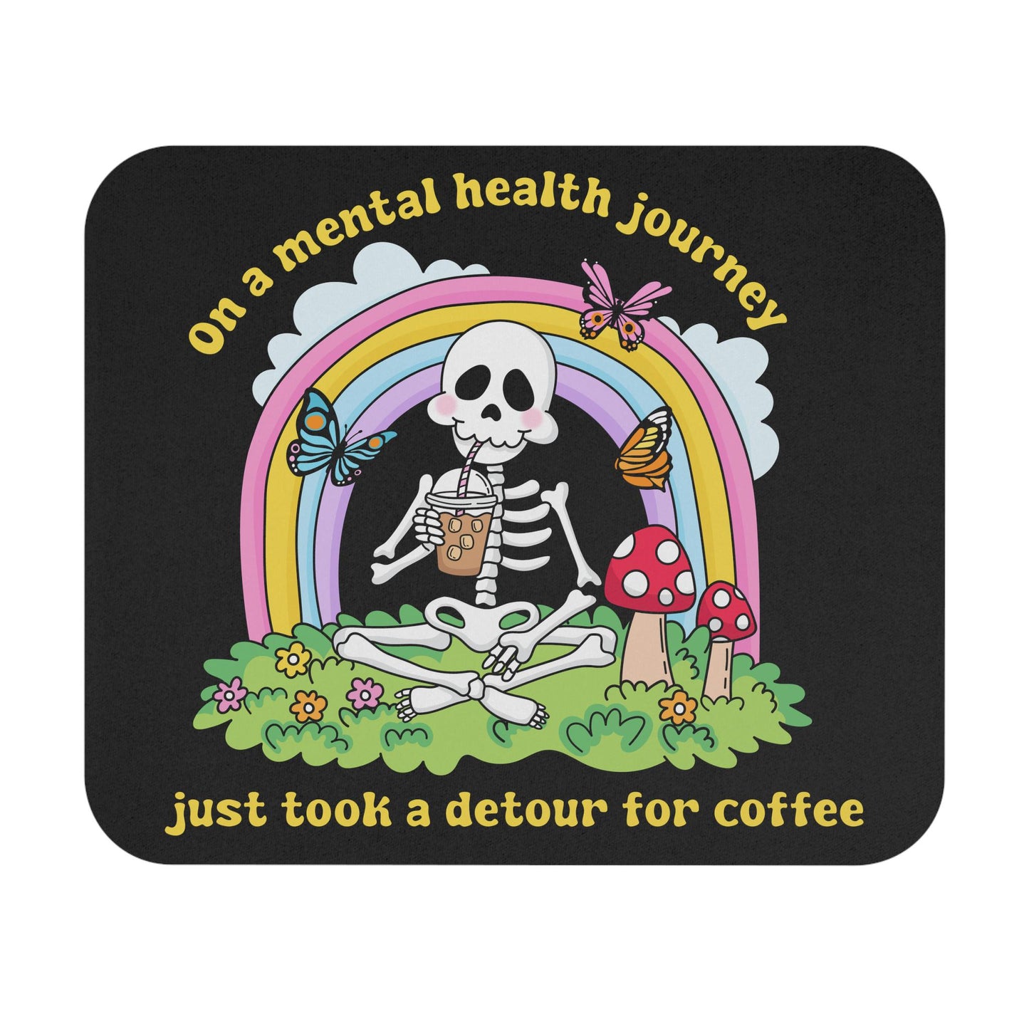 Funny Anxiety Coffee Lover Mouse Pad, Cute Skeleton Mental Health Office Decor