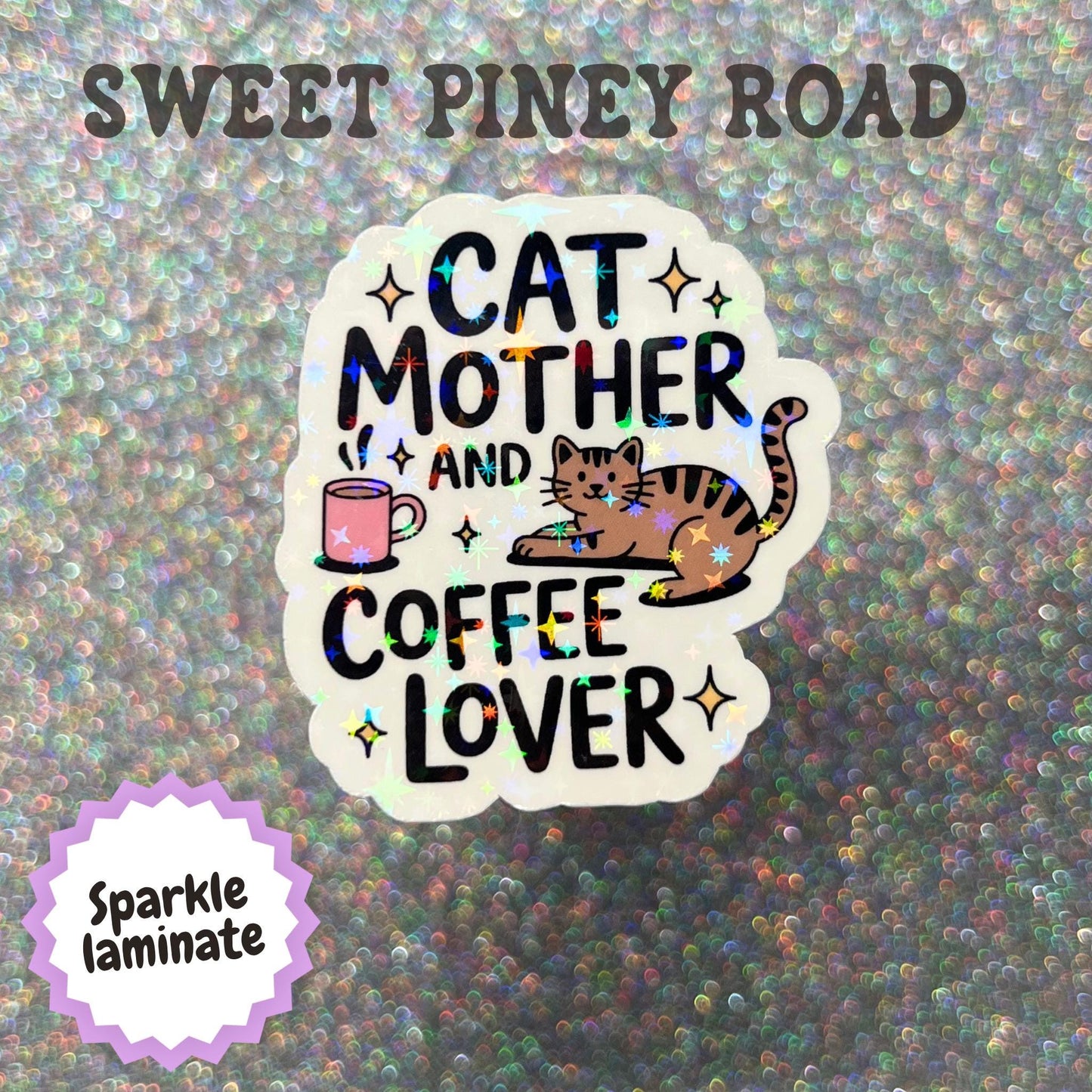 Cat Mother And Coffee Lover Sticker, Kitty Mom Decal, Coffee Lover Gift, Cat Lady Sticker, Cute Cat Lover Laptop Stickers
