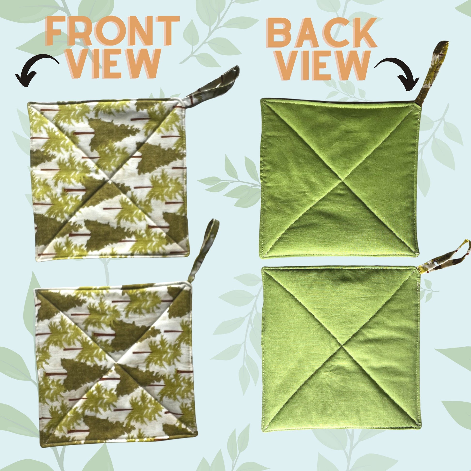 2 Pot Holders/1 Pair 2 Pcs - Handmade & Double Insulation w/ Loop, Approx. 9 inches