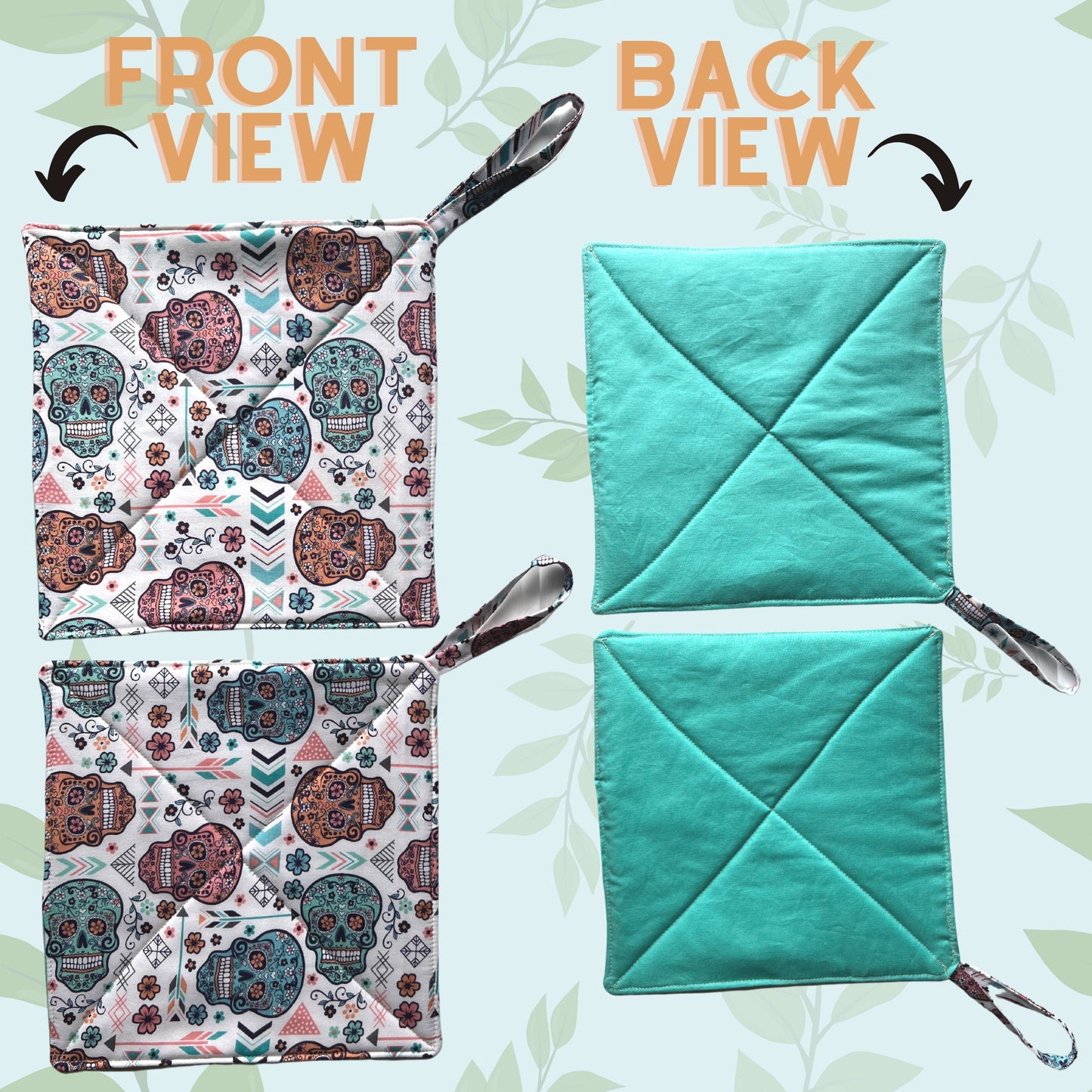 2 Pot Holders/1 Pair 2 Pcs - Handmade & Double Insulation w/ Loop, Approx. 9 inches