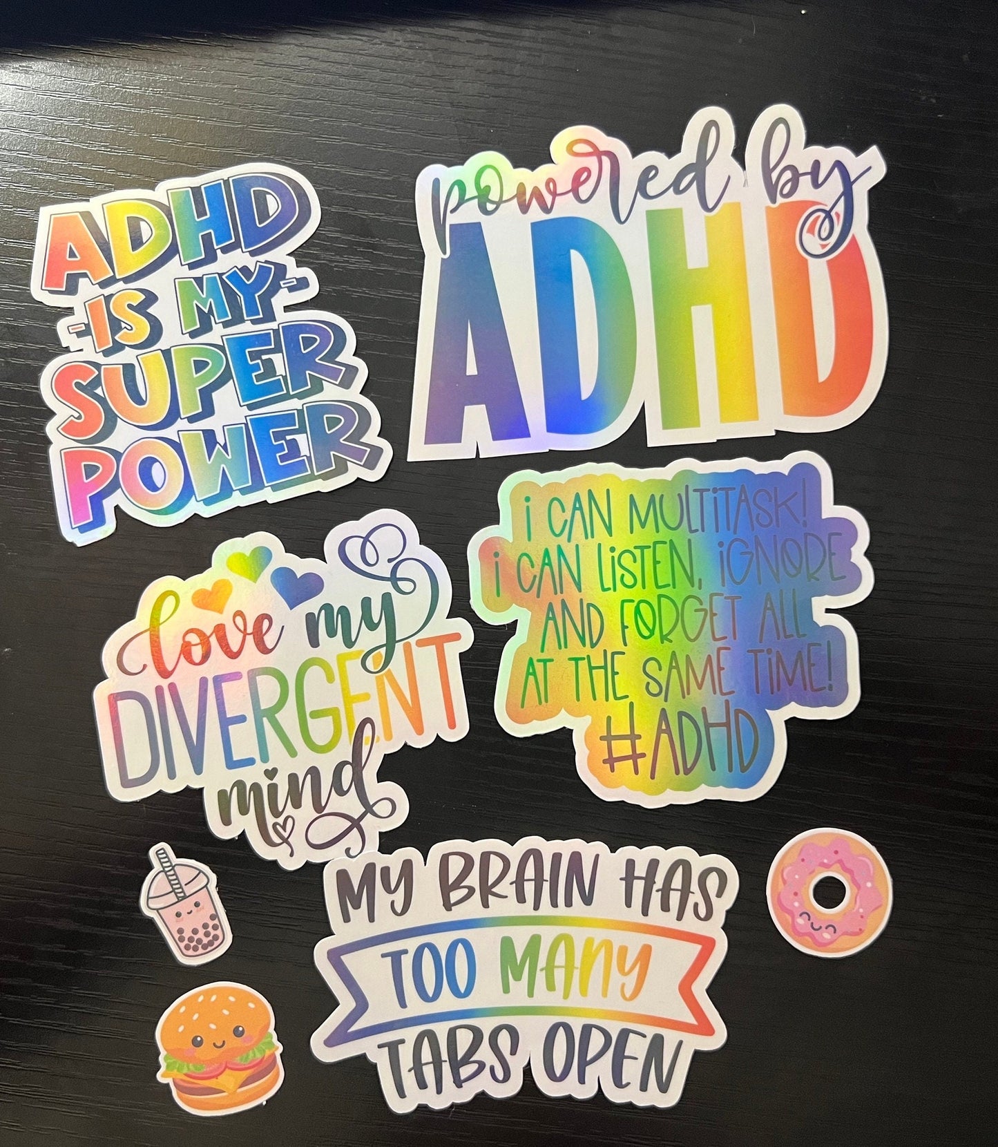 ADHD Holographic Sticker Bundle, Water Resistant, UV Resistant, Vibrant Sticker Set Bundle