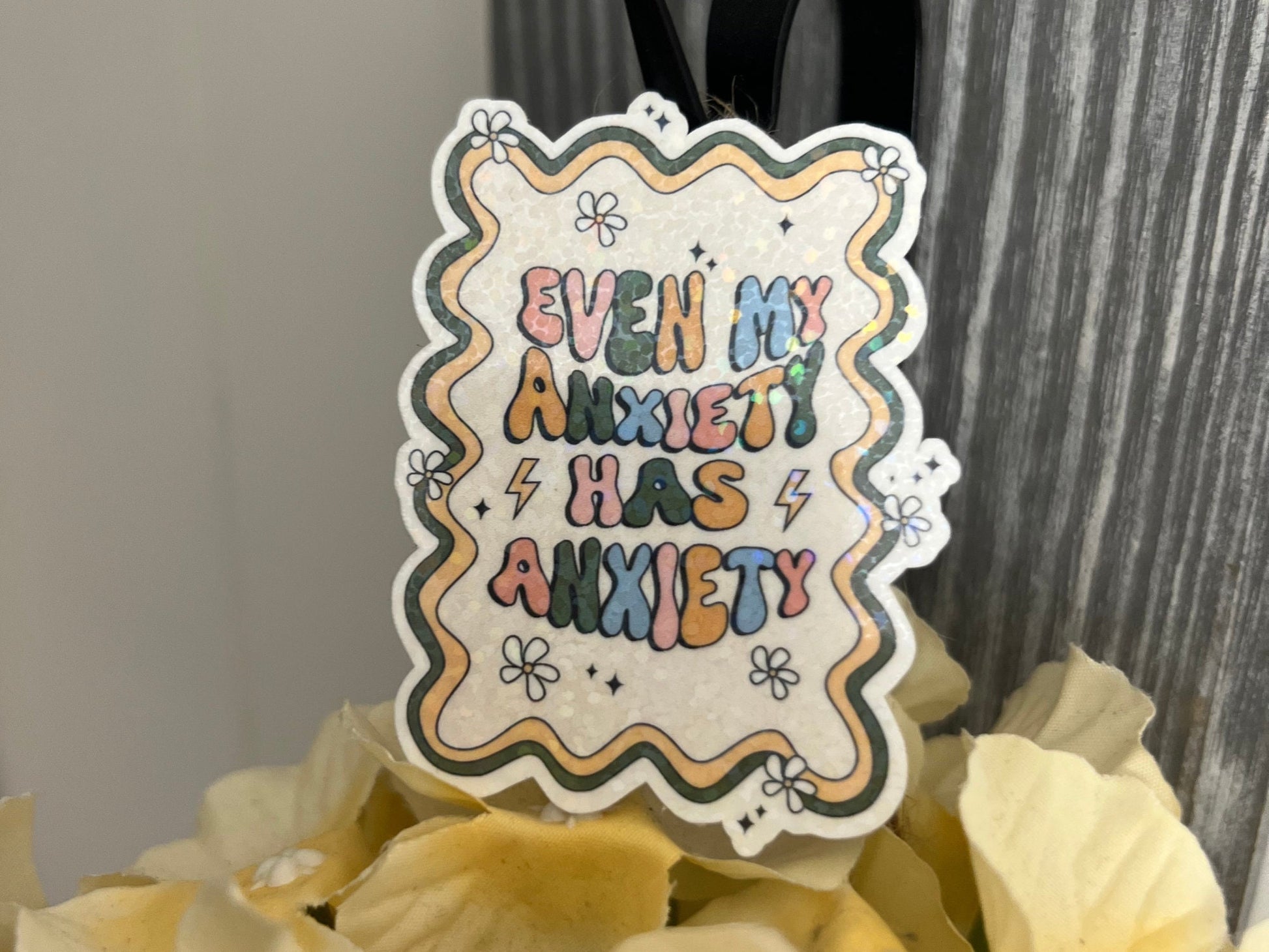 Pick Your Own Sticker | Anxiety Sticker Pack | Water Bottle Tumbler Laptop Window Water Resistant Die Cut Decal | Rainbow Sparkle Laminate