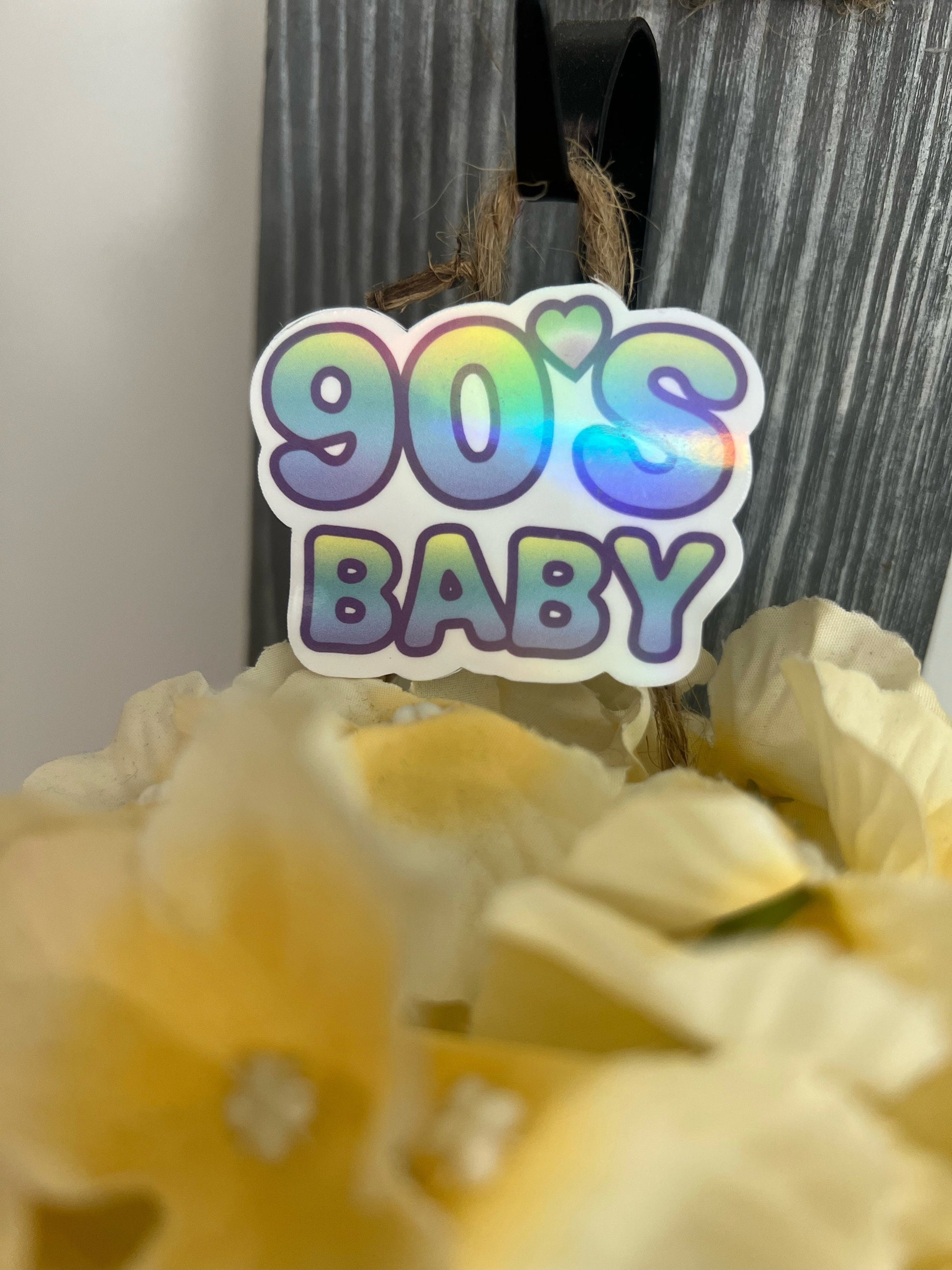Pastel 90s Theme Girly Nostalgic Stickers | Water Bottle Tumbler Laptop Window Water Resistant Die Cut Decal | Clear Glossy, Holographic