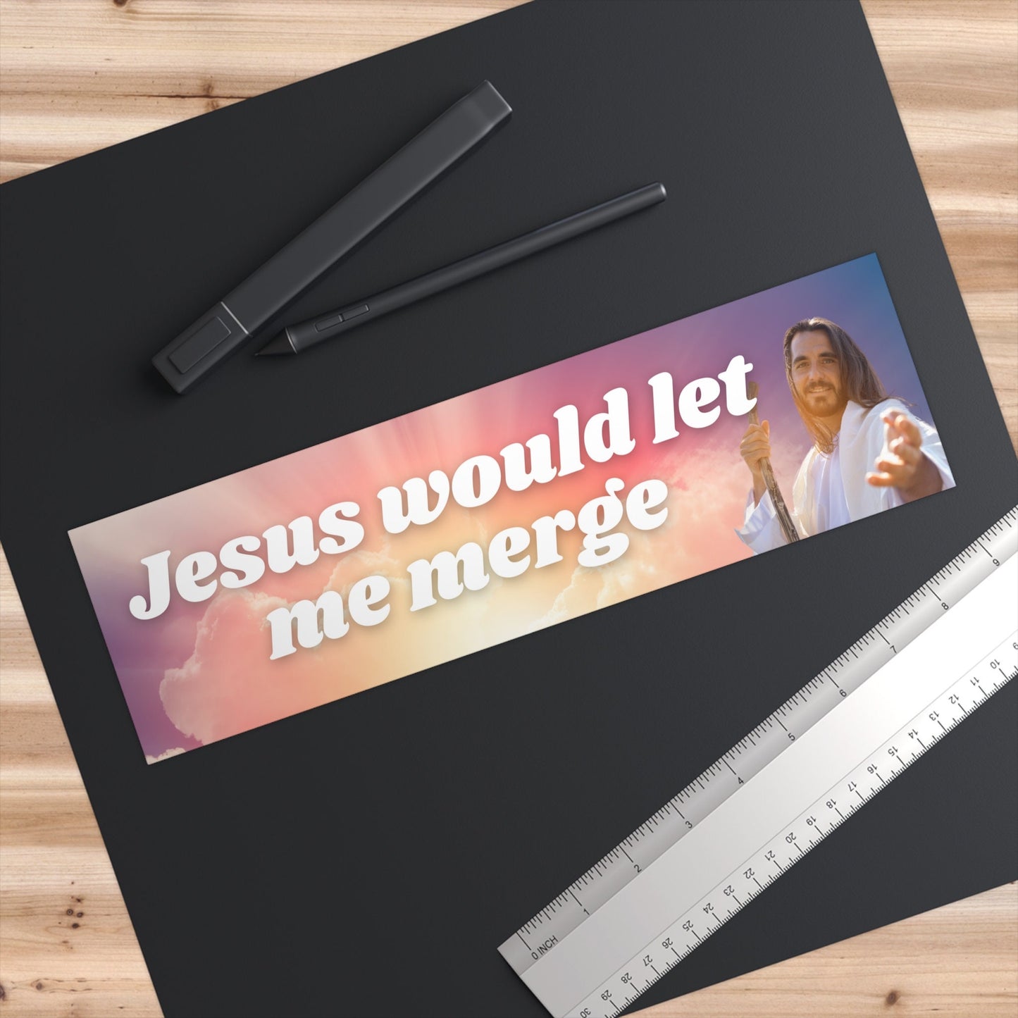 Jesus Would Let Me Merge Meme Bumper Sticker, Jesus Religious Humor, Funny Gift For Friend