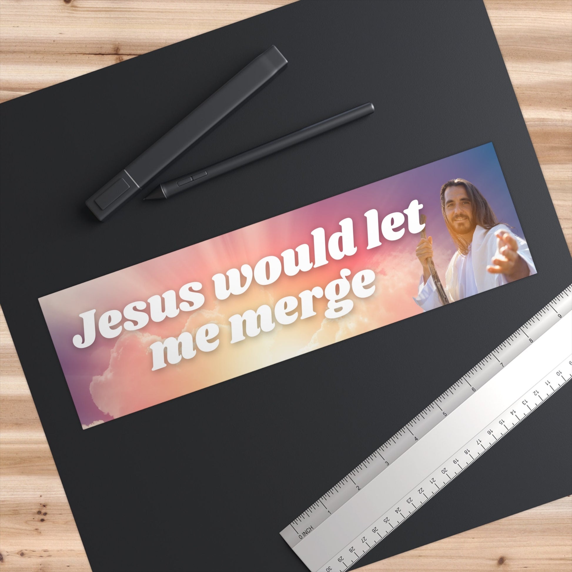 Jesus Would Let Me Merge Meme Bumper Sticker, Jesus Religious Humor, Funny Gift For Friend