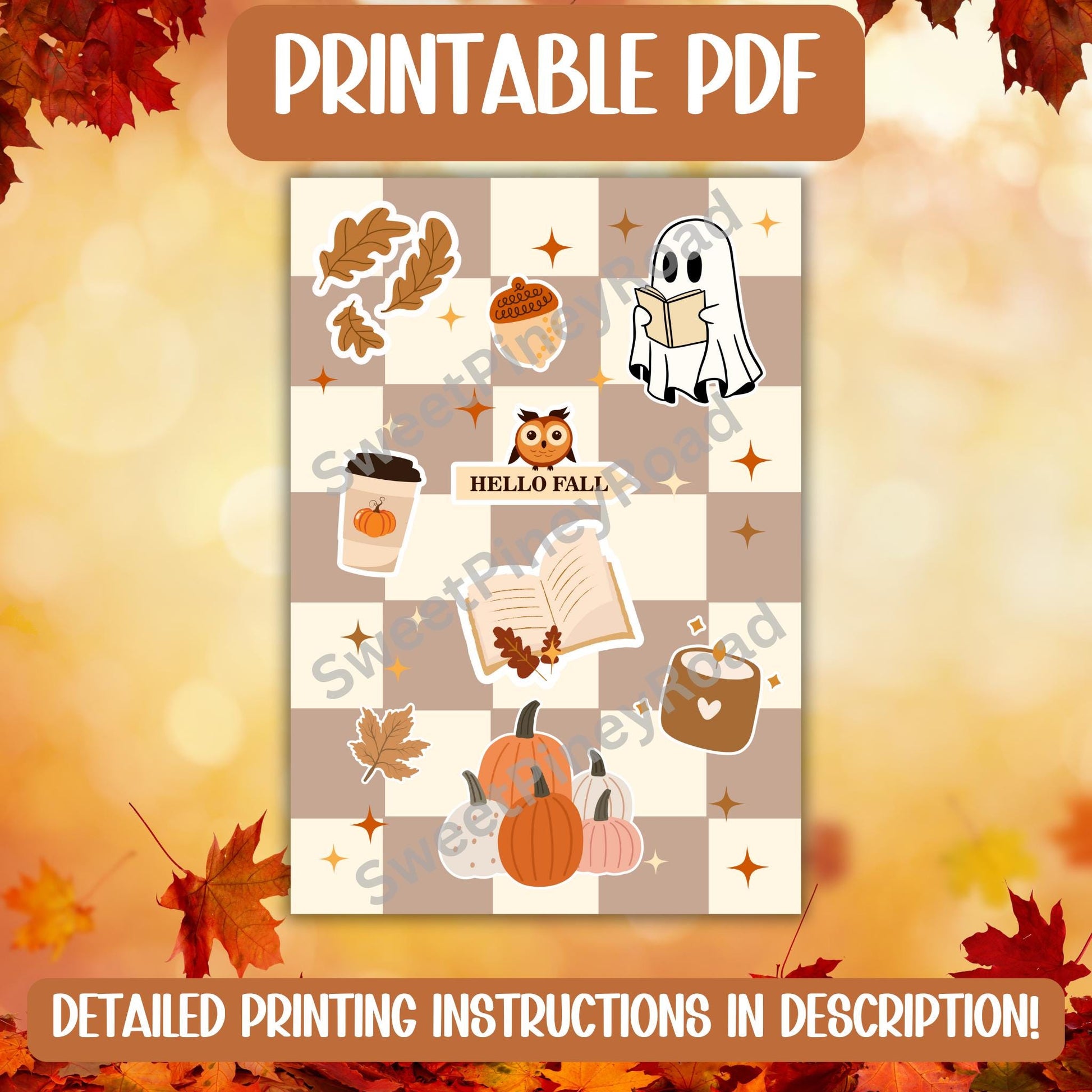Kindle Insert For Clear Case | Checkered Beige Fall Theme | Cozy Autumn Vibes | PRINTABLE | Paperwhite, Basic, Scribe, Oasis