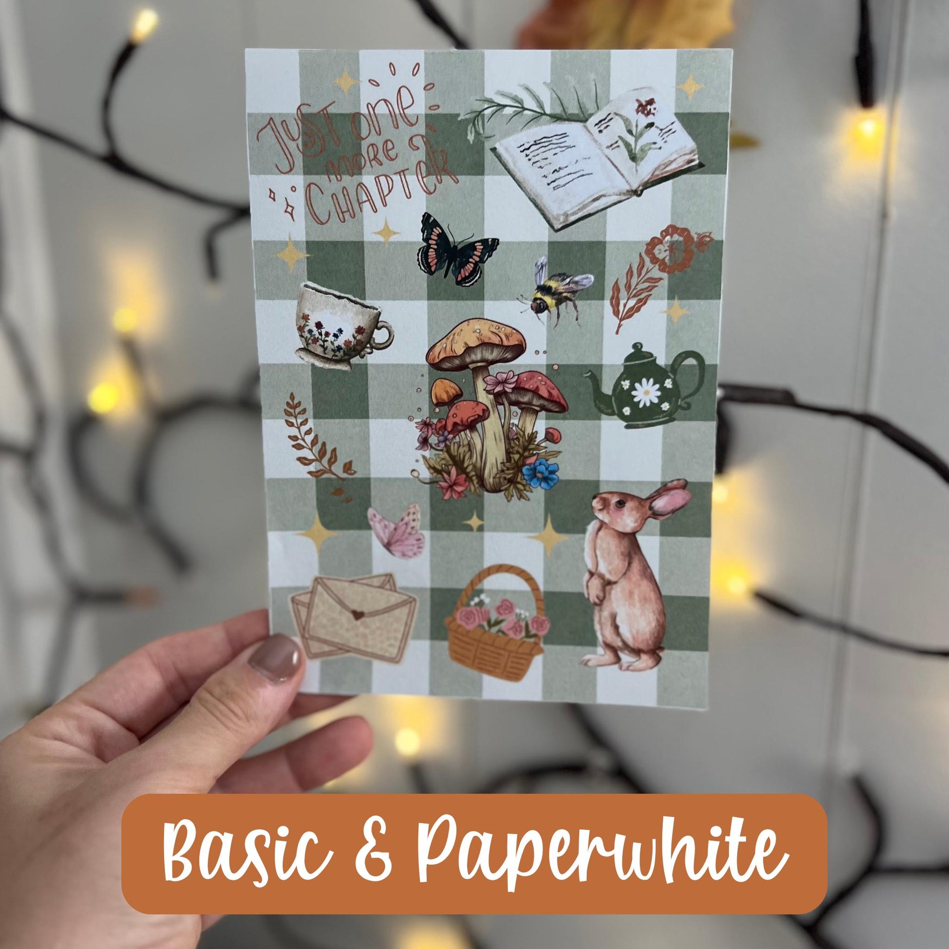 Kindle Insert For Clear Case | Cottagecore Sage Checkered Theme | Cozy Nature Vibes | PRINTABLE | Paperwhite, Basic, Scribe, Oasis