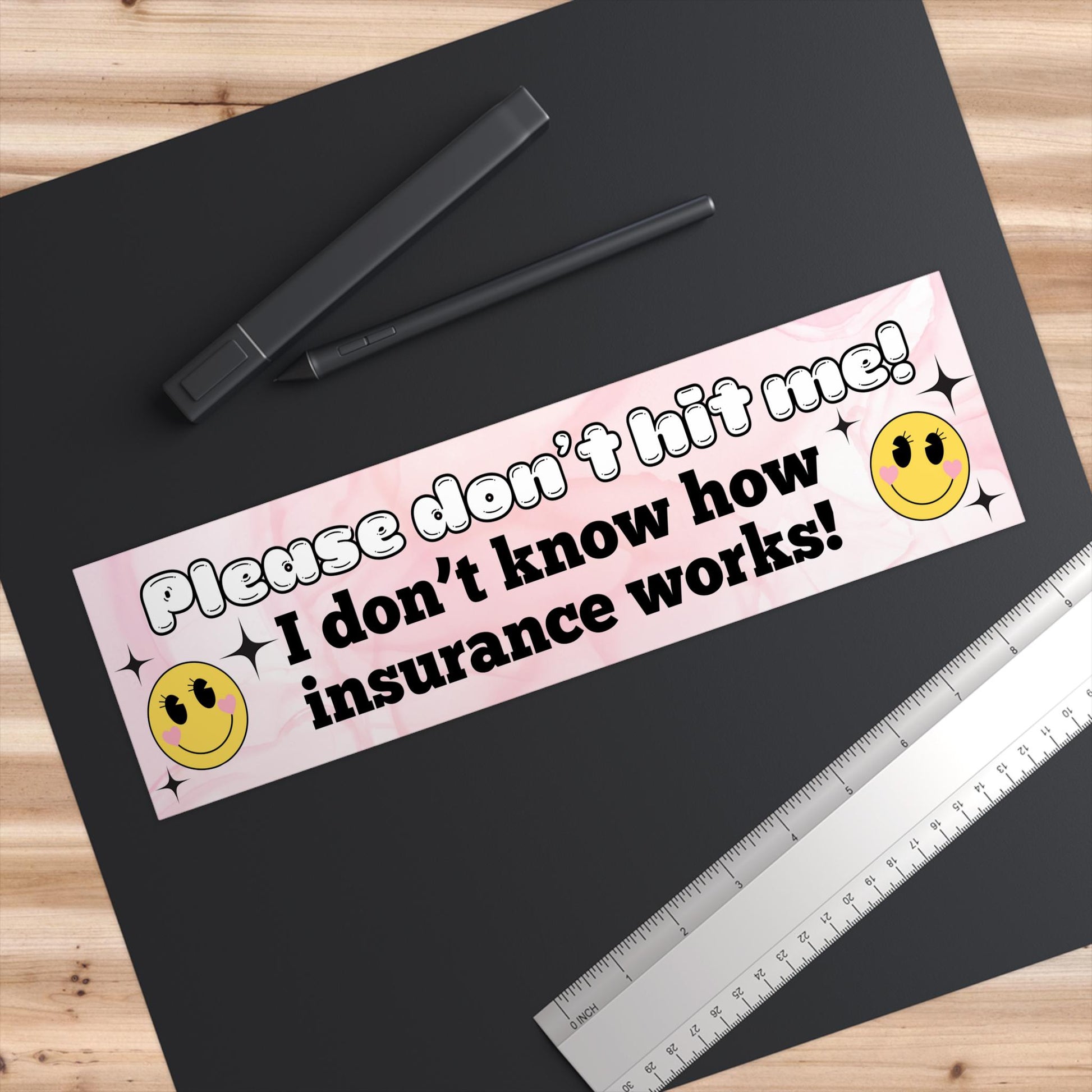 Please Don't Hit Me! I Don't Know How Insurance Works! Bumper Sticker 11x3in., Funny Meme Gift, Custom Weatherproof Waterproof Decal