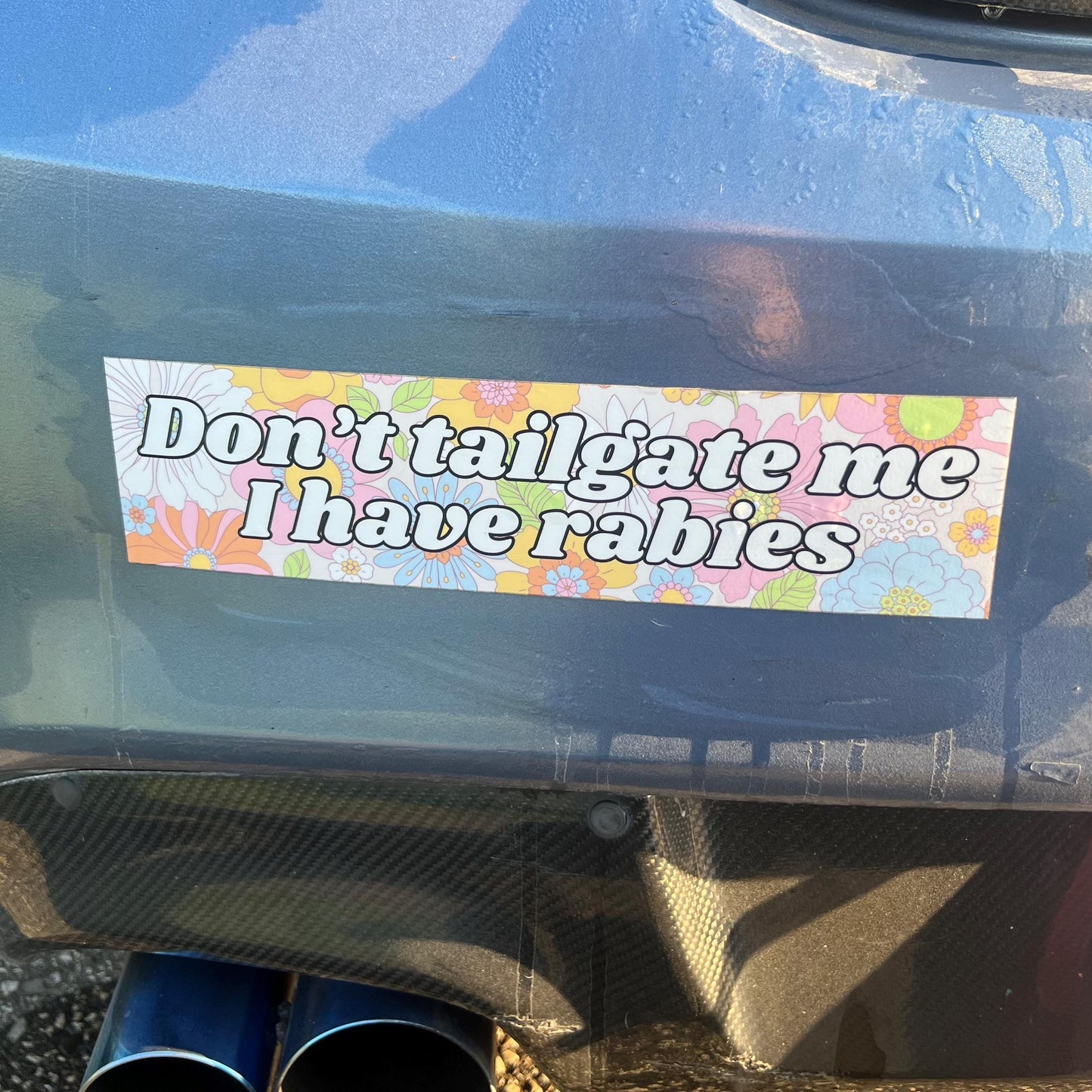 Don't Tailgate Me I Have Rabies Funny Bumper Sticker, Girly Flower Y2K Vibes, Unhinged Driver