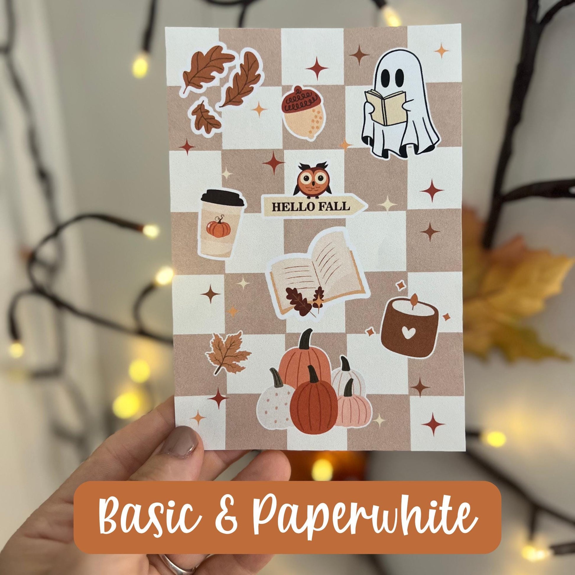 Kindle Insert For Clear Case | Checkered Beige Fall Theme | Cozy Autumn Vibes | PRINTABLE | Paperwhite, Basic, Scribe, Oasis