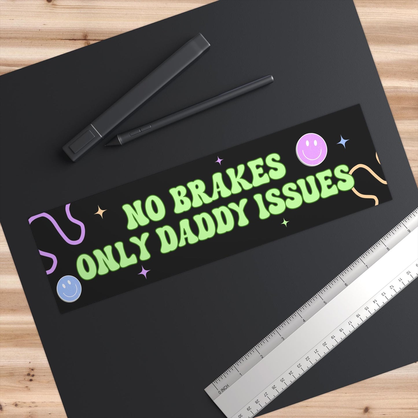 No Brakes Only Daddy Issues Funny Waterproof Bumper Sticker OR Magnet | Gen Z Meme | Girly Retro Vibes