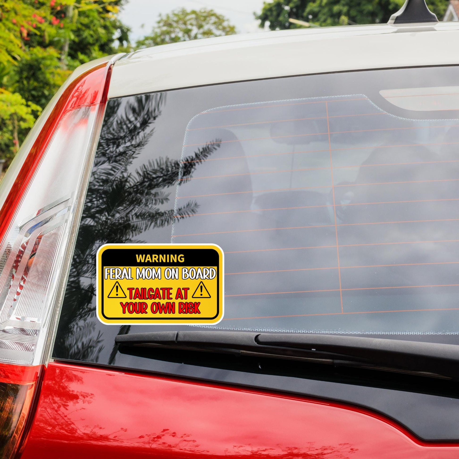 Warning Feral Mom On Board Car Decal, Weatherproof Waterproof, Funny Tailgate Sticker, 4 Sizes Gift For Mommy, Vehicle Humor