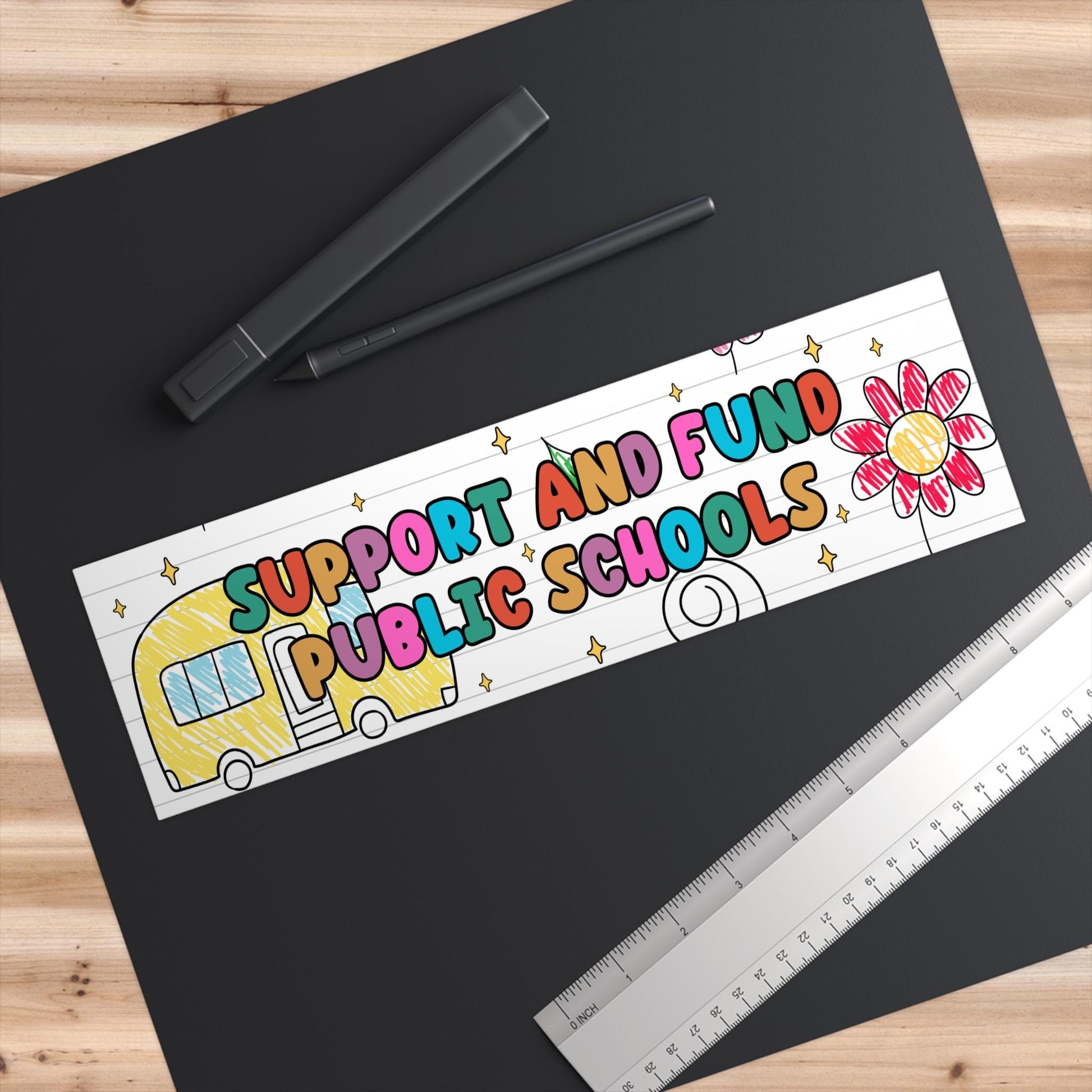 Support And Fund Public Schools, Teacher Car Magnet or Bumper Sticker, Protect Public Education, Teacher Gift, School Bus Child Drawing