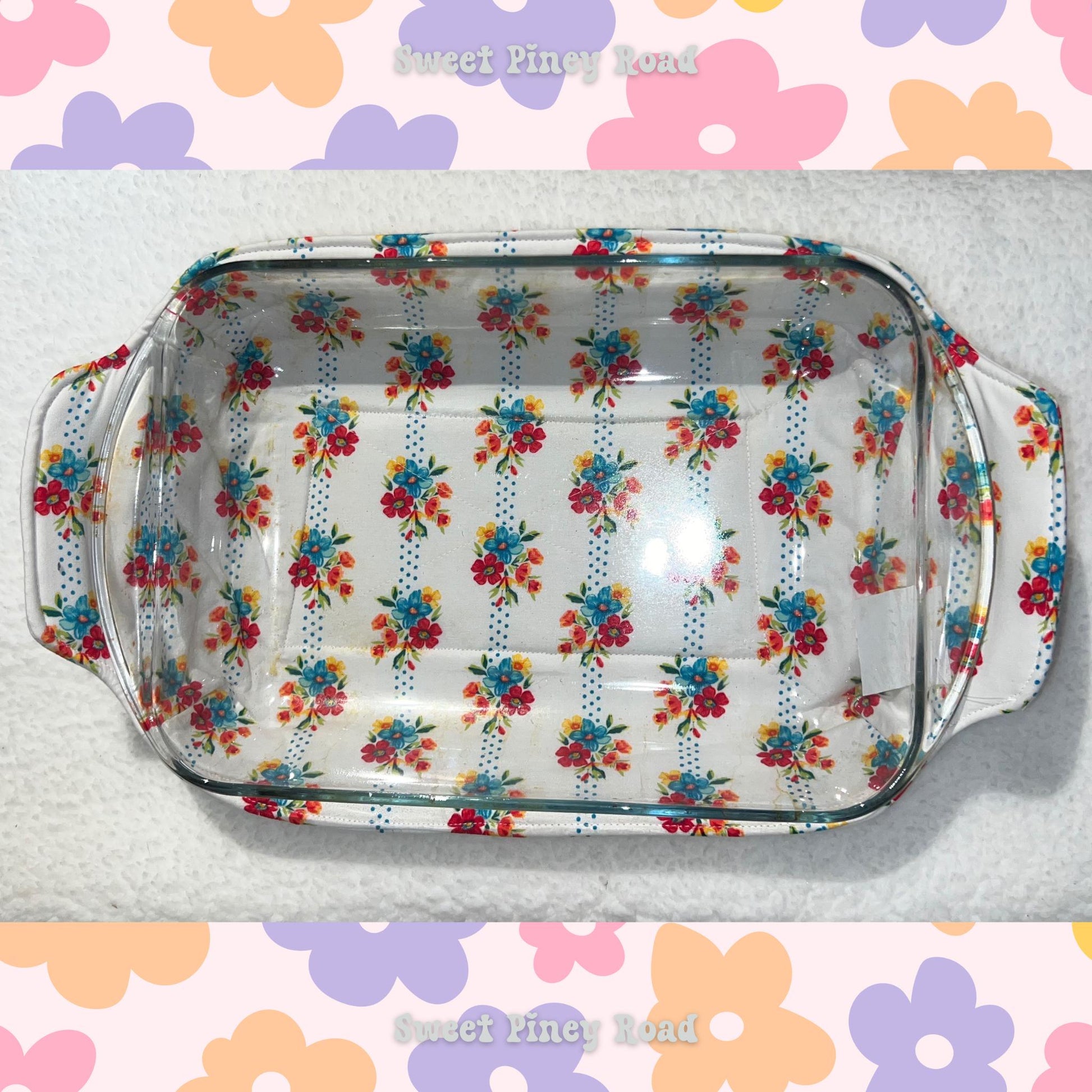 Spring Flower Casserole Dish Holder, Cotton Handsewn, Pioneer Kitchen, Cute Gift For Her, Potluck Accessory, Quilted Dish Carrier, Bakeware