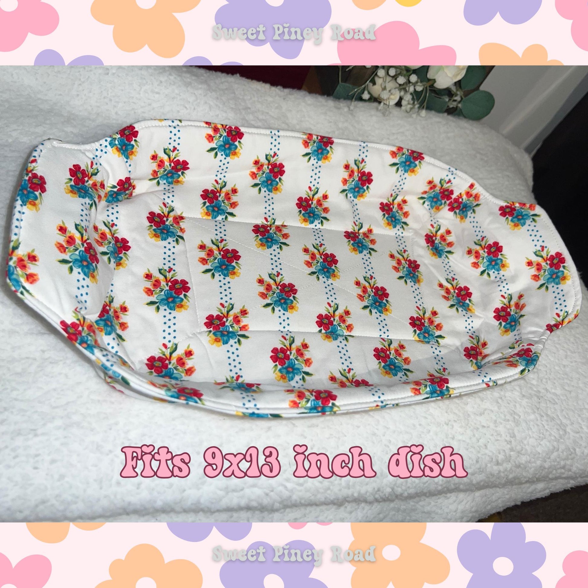 Spring Flower Casserole Dish Holder, Cotton Handsewn, Pioneer Kitchen, Cute Gift For Her, Potluck Accessory, Quilted Dish Carrier, Bakeware