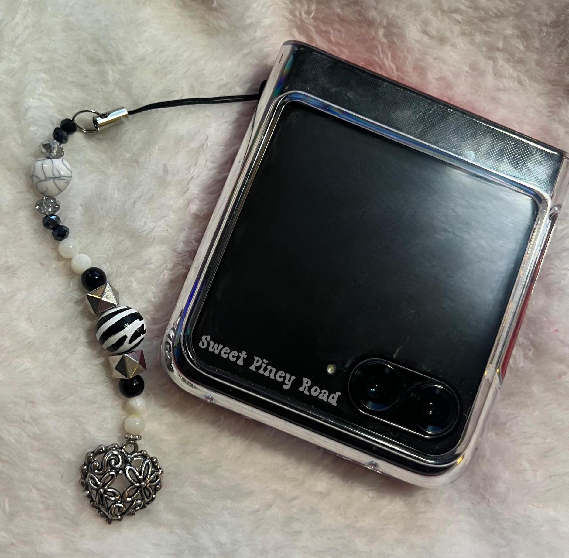 Zebra Print Beaded Phone Charm, Cellphone Accessory, Cute Girly Aesthetic, Accessories, Gift For Her Mom Friend, Personalized Heart Flower