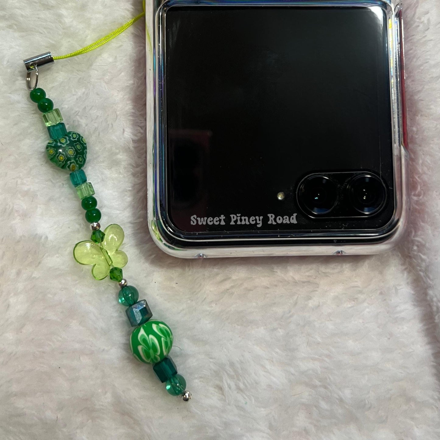Green Butterfly Flower Beaded Phone Charm, Cellphone Accessory, Cute Girly Aesthetic, Accessories, Gift For Her Mom Friend, Personalized
