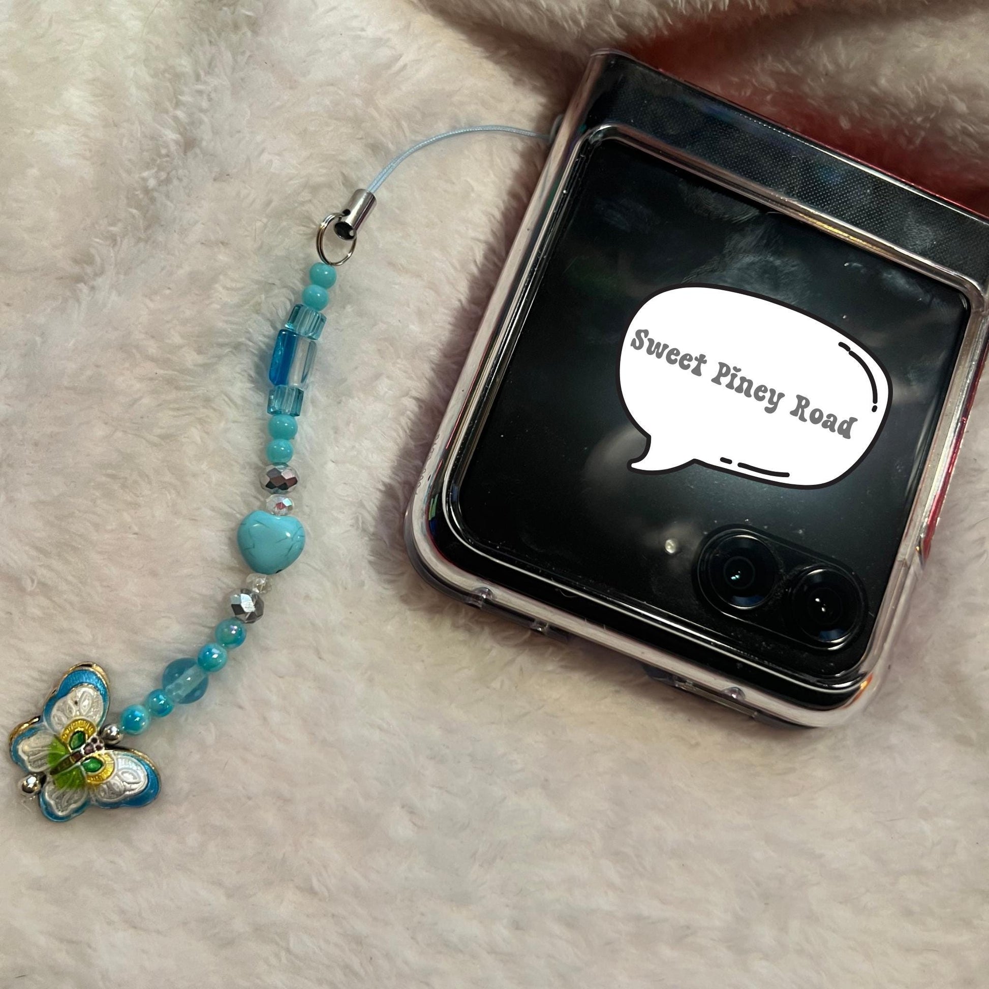 Blue Teal Butterfly Heart Beaded Phone Charm, Cellphone Accessory, Cute Girly Aesthetic, Accessories, Gift For Her Mom Friend, Personalized