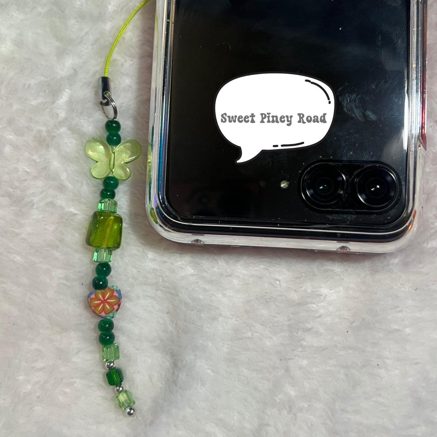Green Butterfly Retro Flower Beaded Phone Charm, Cellphone Accessory, Cute Girly Aesthetic, Accessories, Gift For Her Mom Friend, 2000s Vibe